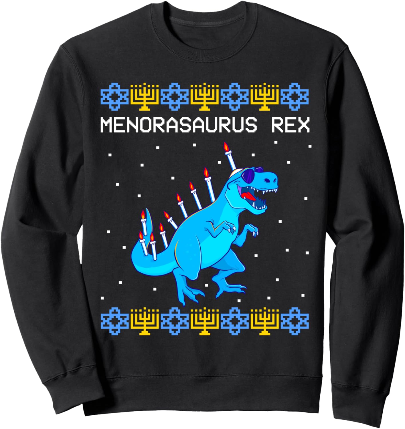 Menorasaurus Rex Ugly Hanukkah Sweater Dinosaur T Rex Dino Sweatshirt