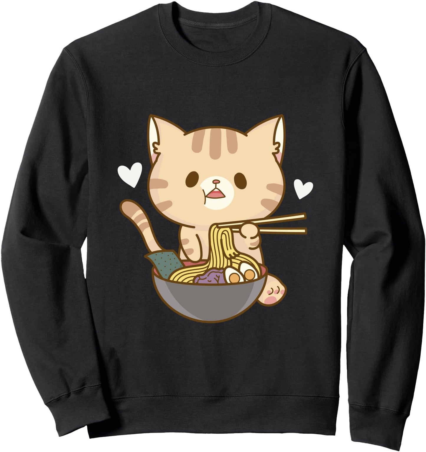 Kawaii Cat Eating Ramen Noodles Cute Japanese Cat Design Sweatshirt