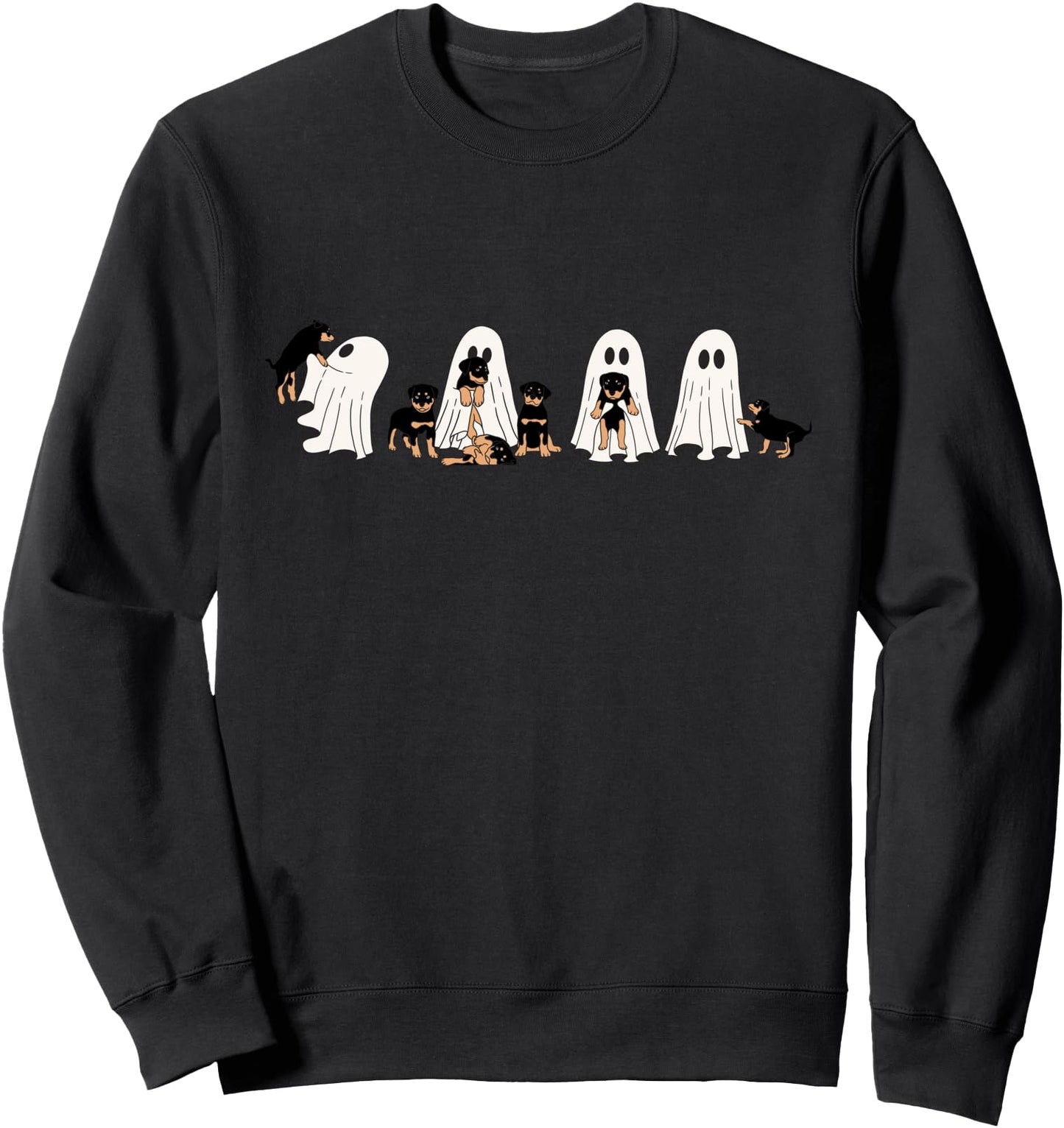 Funny Witch Rottweiler Dog Ghosts In Boo Sheet Halloween Sweatshirt