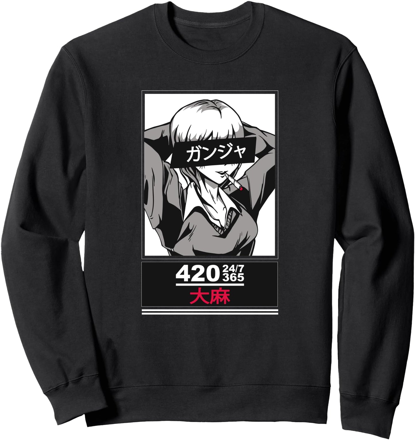 Weed Anime 420 247 365 Stoner Girl Smoking Japanese Ganja Sweatshirt