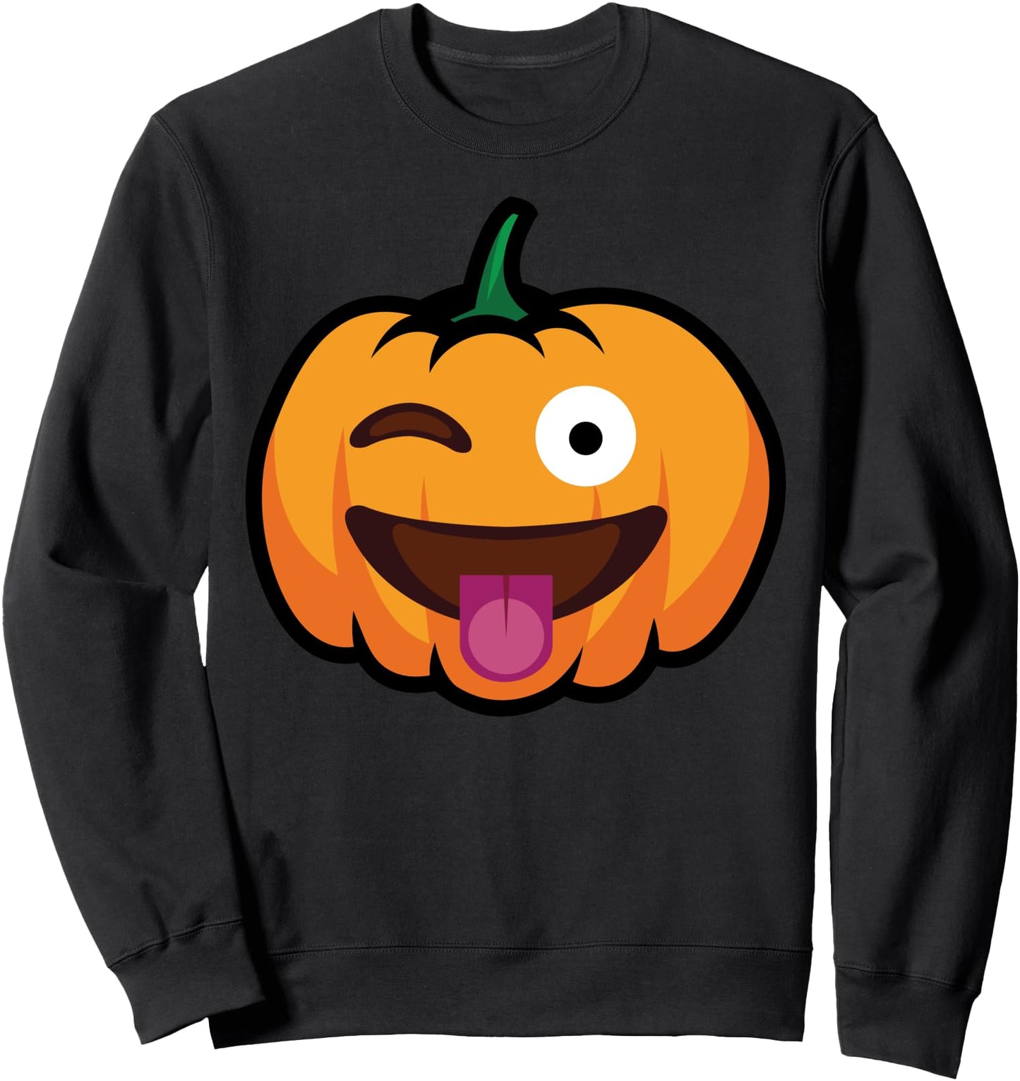 Pumpkin Emoji One Eye Wink Tongue Out Big Smile Halloween Sweatshirt