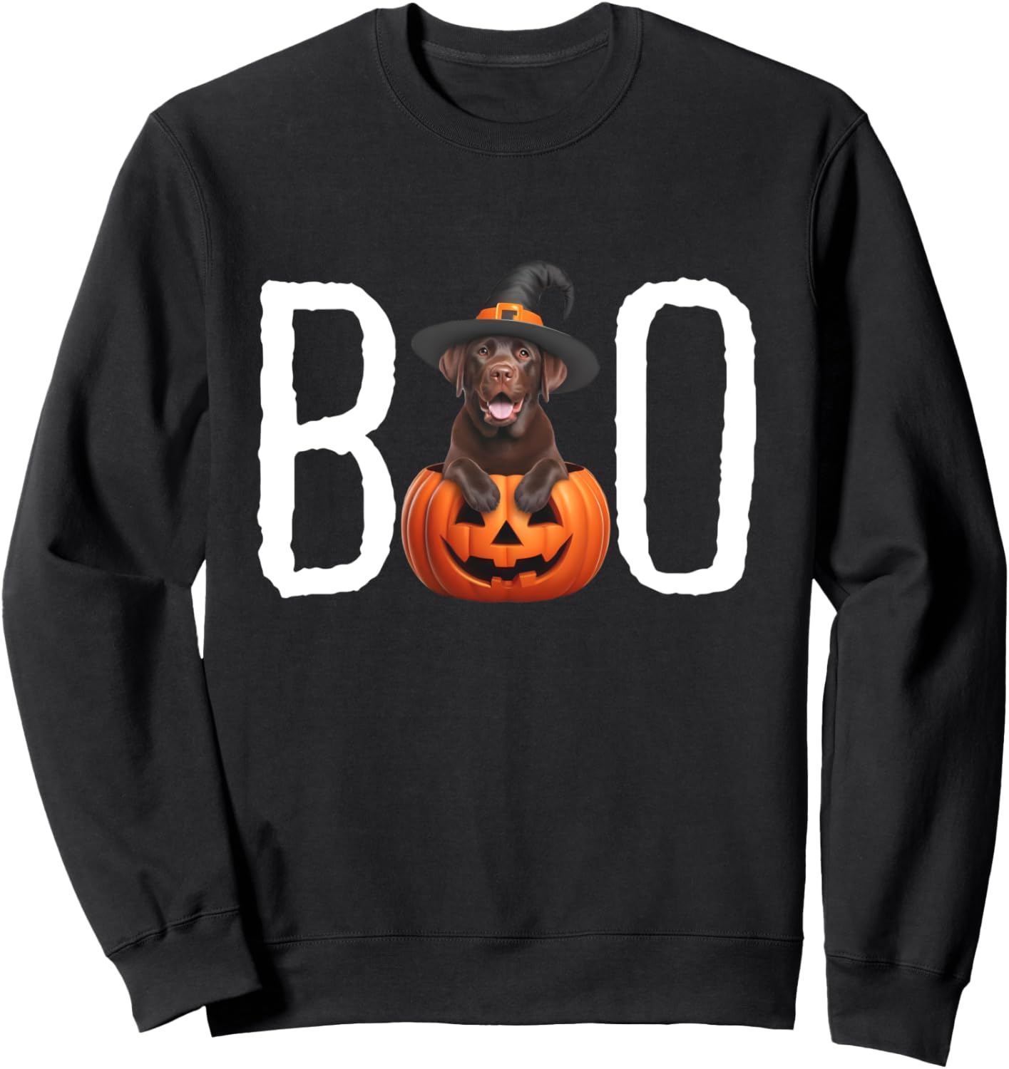 Chocolate Lab Puppy Pumpkin BOO Witch Hat Dog Halloween Dog Sweatshirt