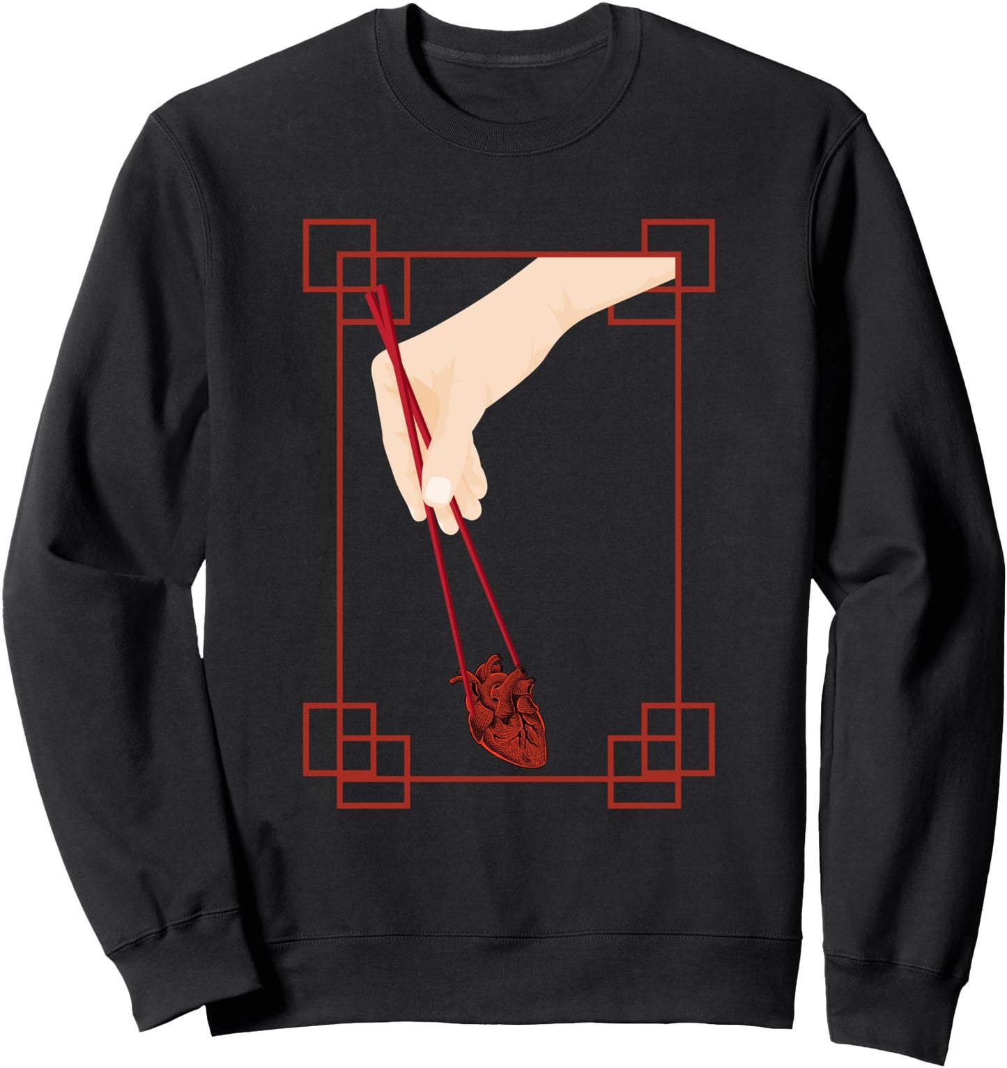 Aesthetic Goth Anime Japanese Chopstick and Heart Sweatshirt