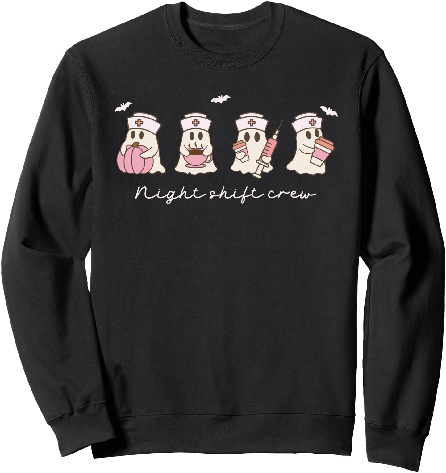 Night Shift Crew Nurse Coffee Pink Pumpkin Halloween Ghost Sweatshirt