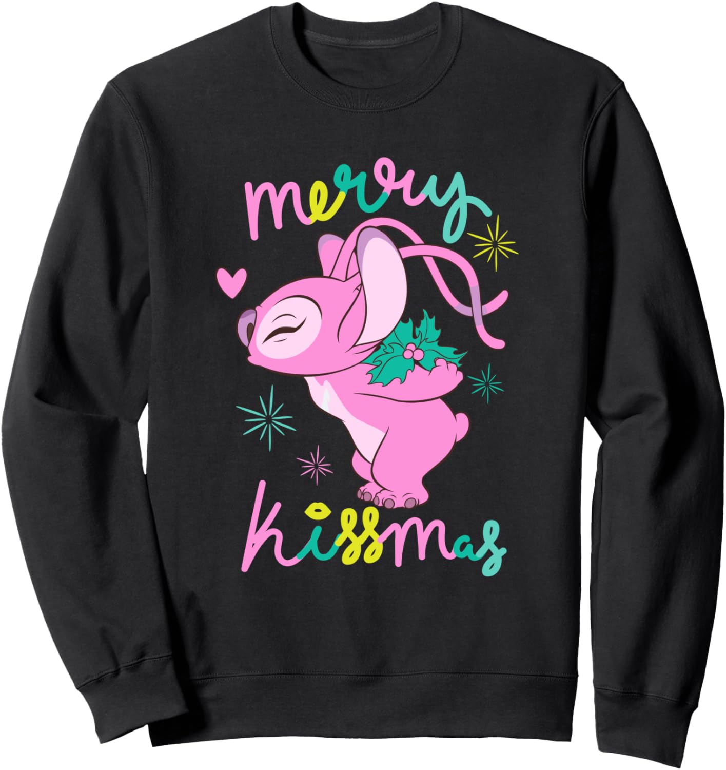 Disney Lilo & Stitch Christmas Angel Merry Kissmas Mistletoe Sweatshirt