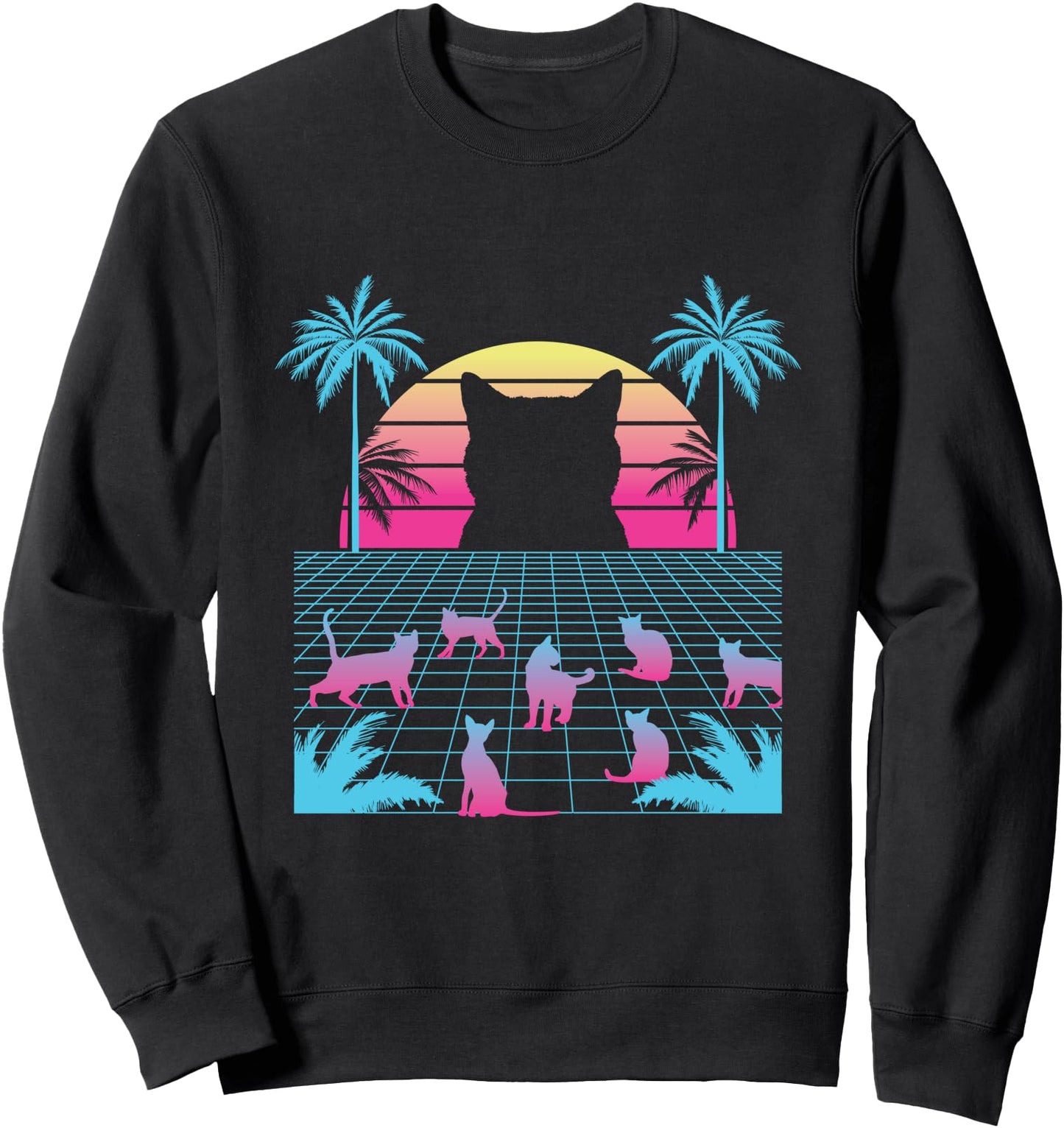 Cats Sunset Silhouettes Retro Japanese Vaporwave Style Sweatshirt