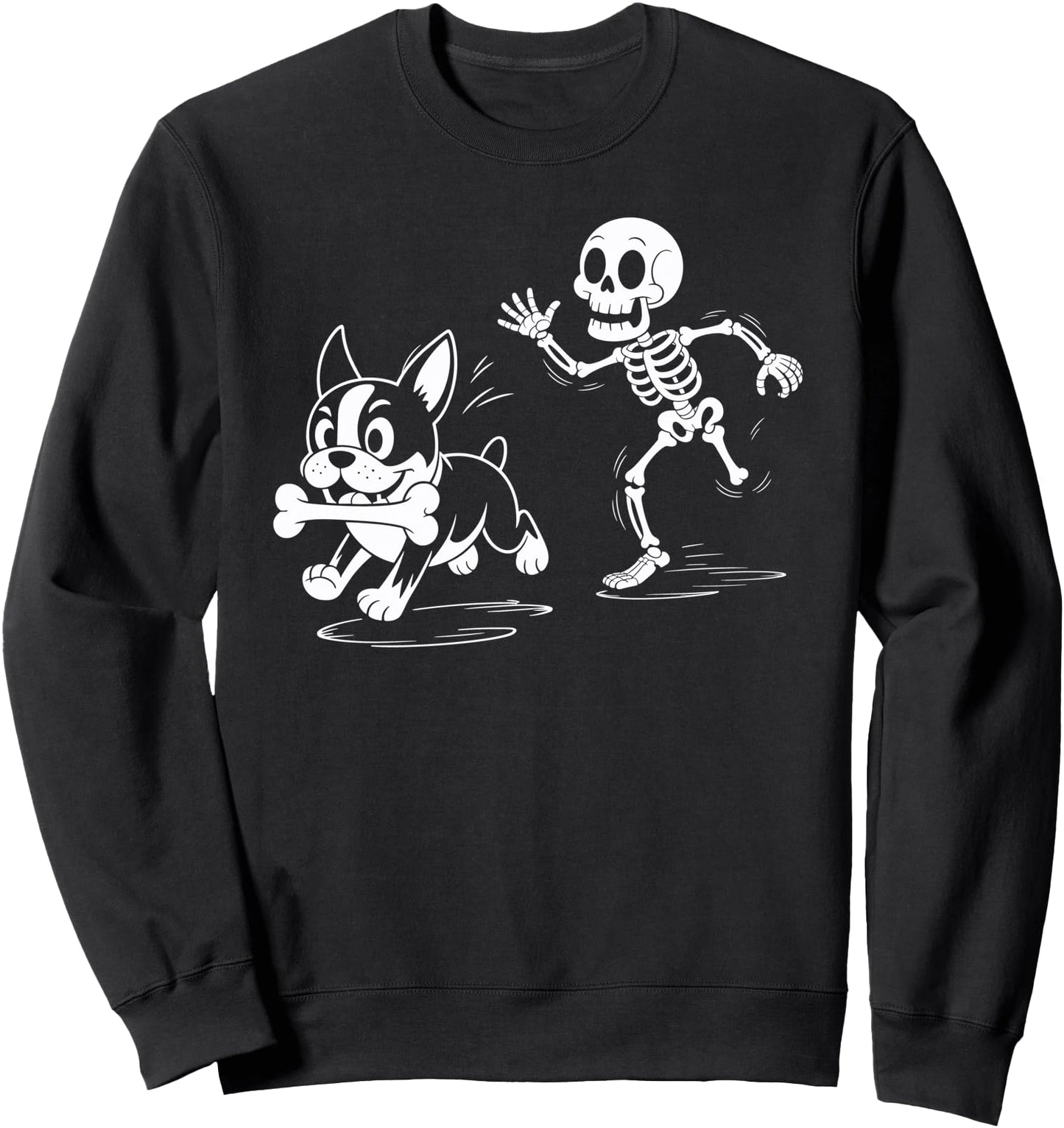 Funny Halloween Dogs Skeleton Chasing Dog Boston Terrier Sweatshirt