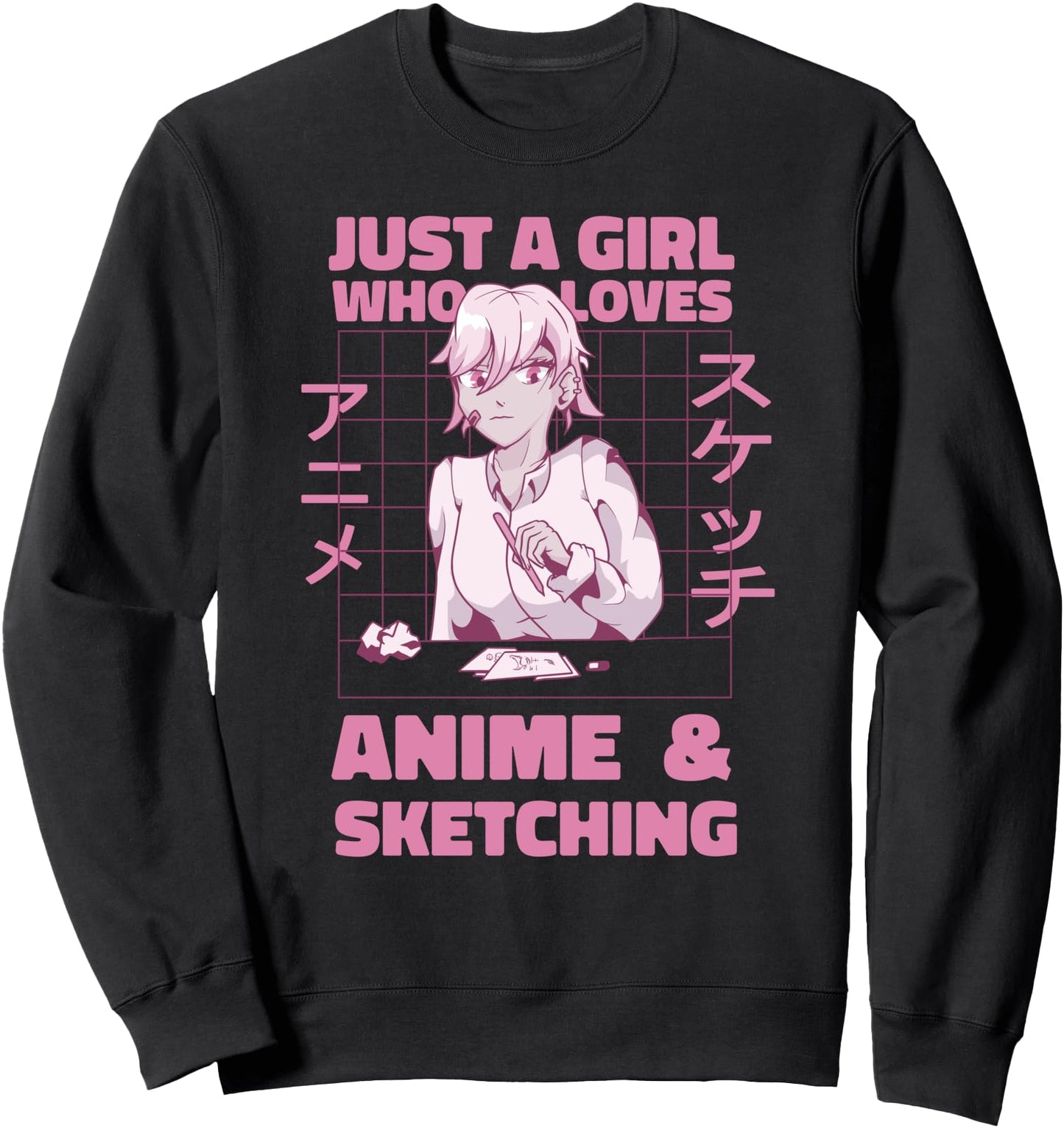 Cute Girl Who Loves Anime and Sketching Kawaii Japanese Sweatshirt