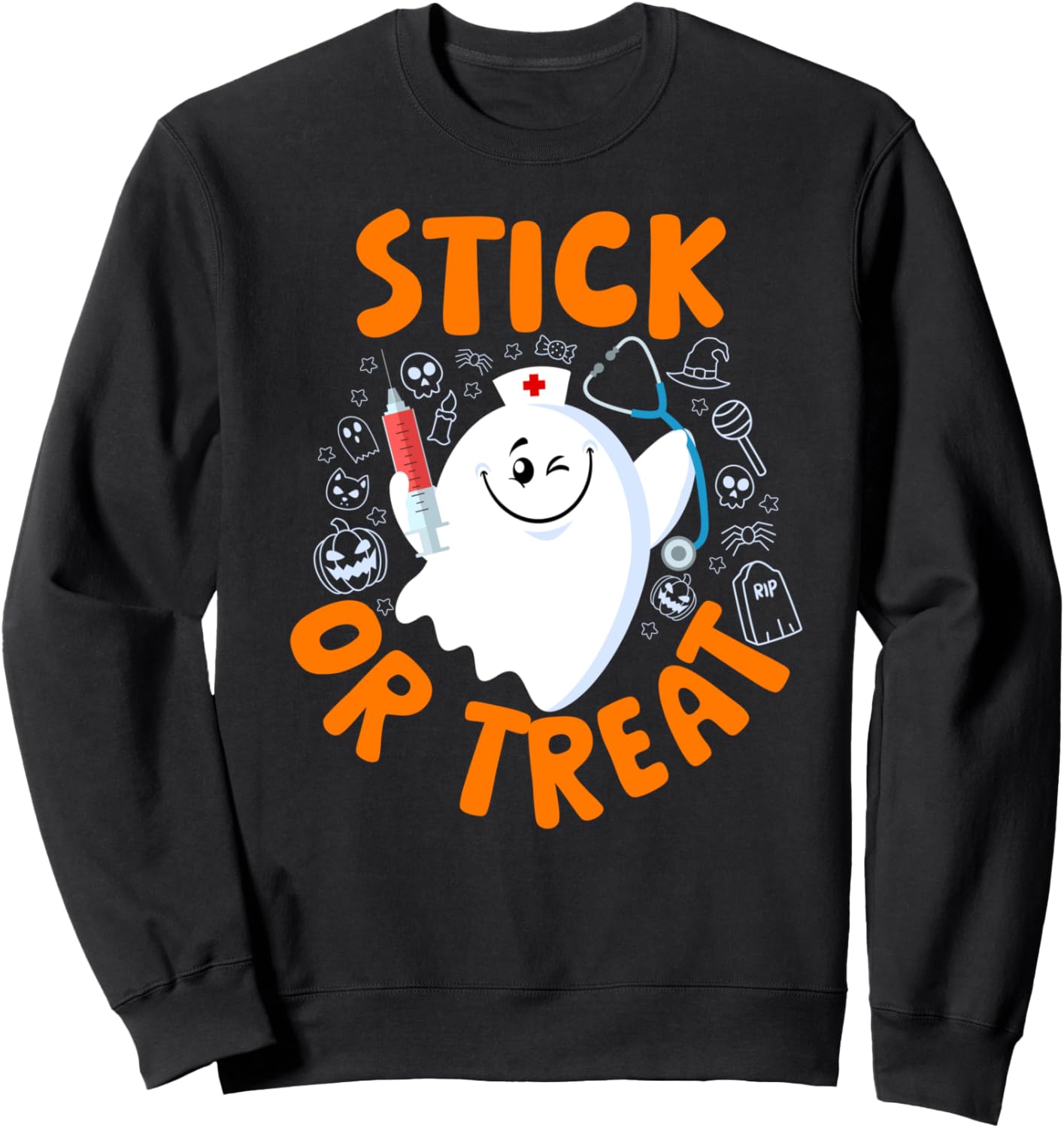 Stick or Treat Halloween Phlebotomy Ghost Nurse Spooky RN Sweatshirt