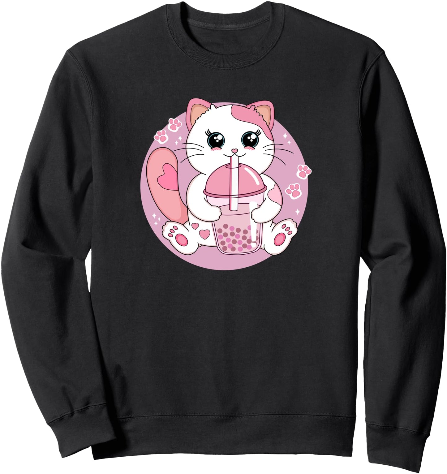 Anime Kawaii Cat Drinking Boba Bubble Tea Cute Japanese Neko Sweatshirt