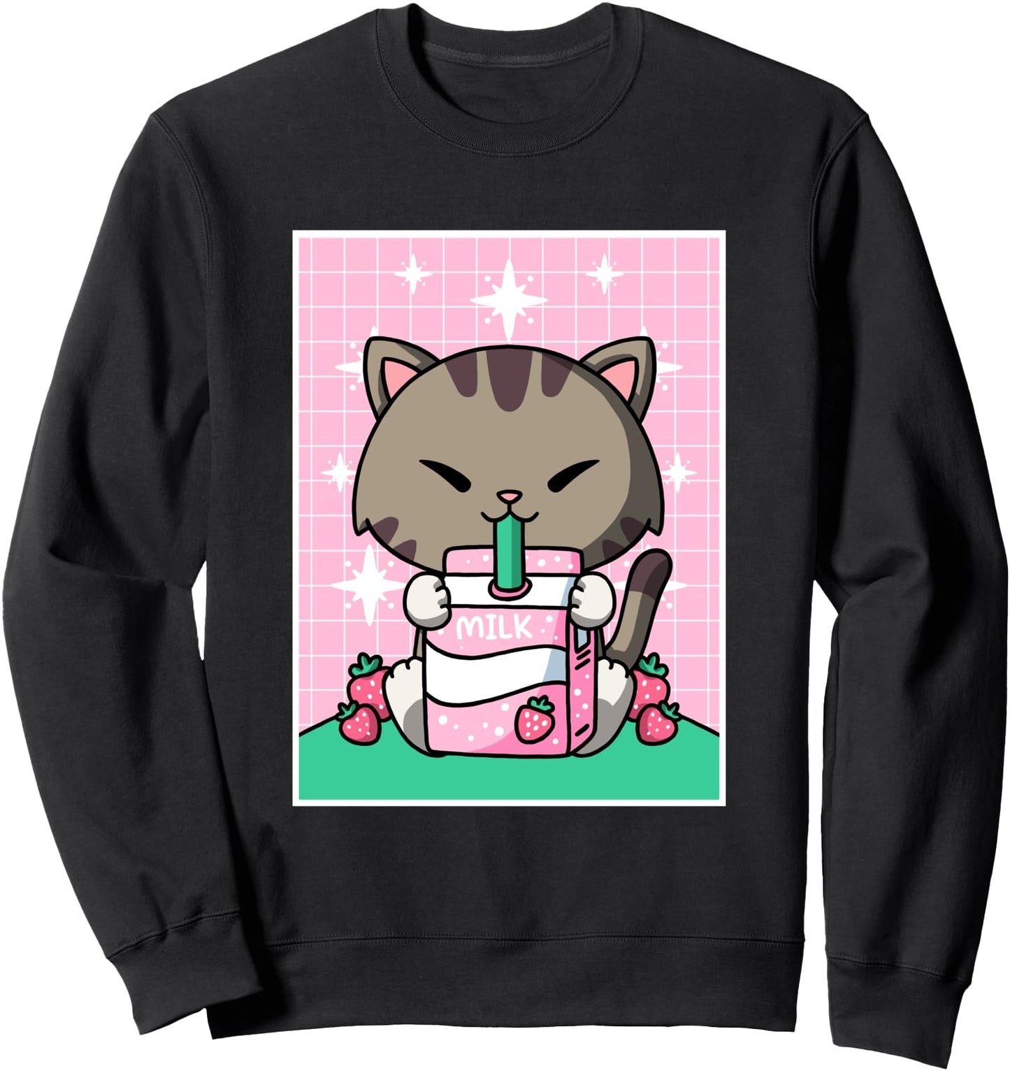 Cat Strawberry Milk Shake Carton Japanese Kawaii Anime Sweatshirt