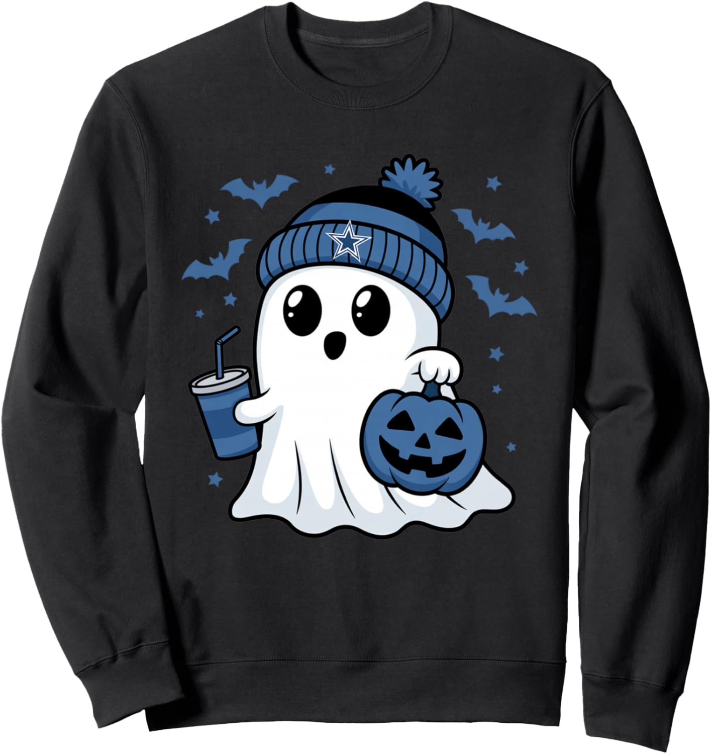Vintage Dallas Ghost Cute Ghost Halloween Blue Pumpkin Sweatshirt