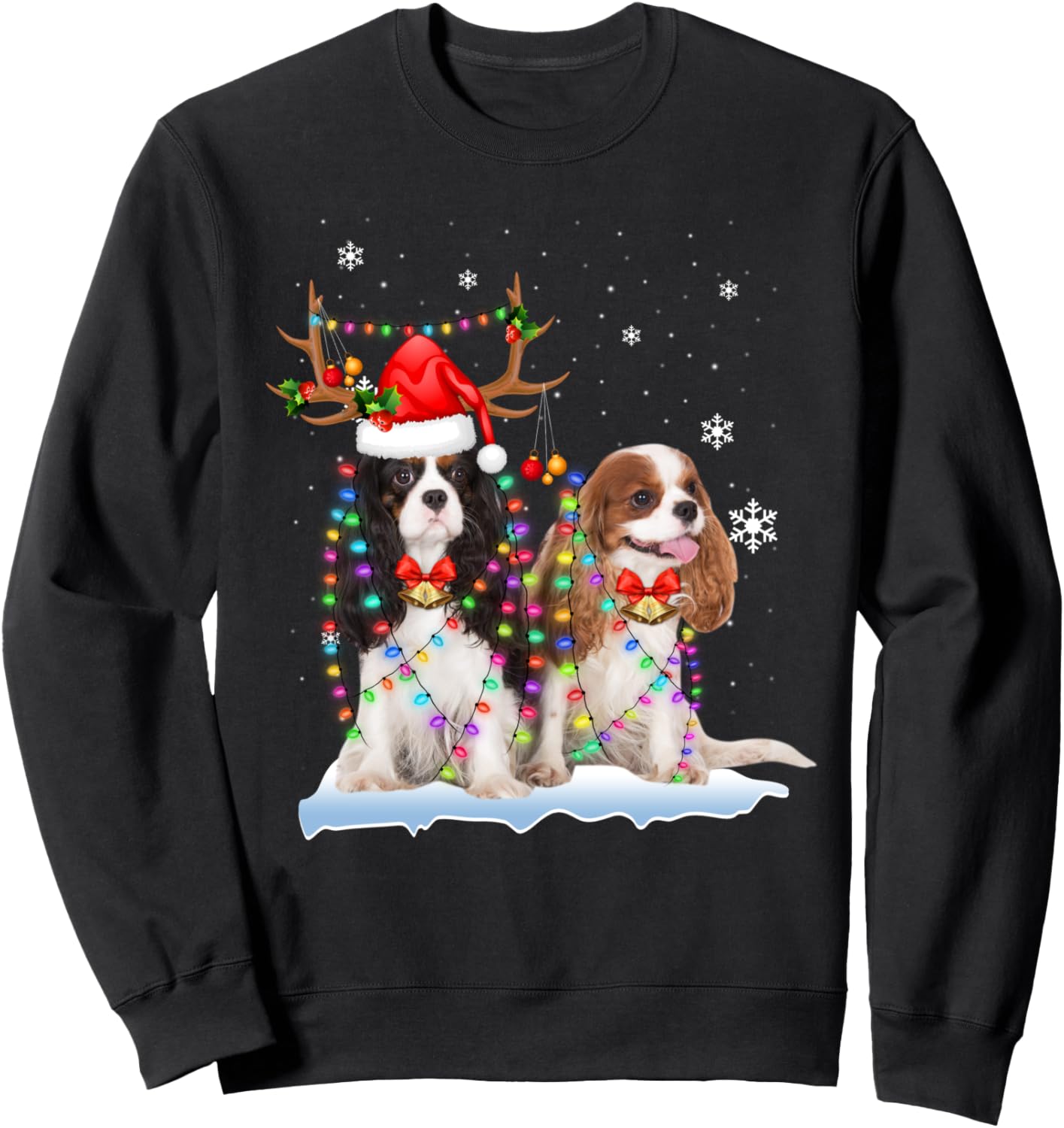 Cavalier King Charles Spaniel Christmas Tree Lights Reindeer Sweatshirt