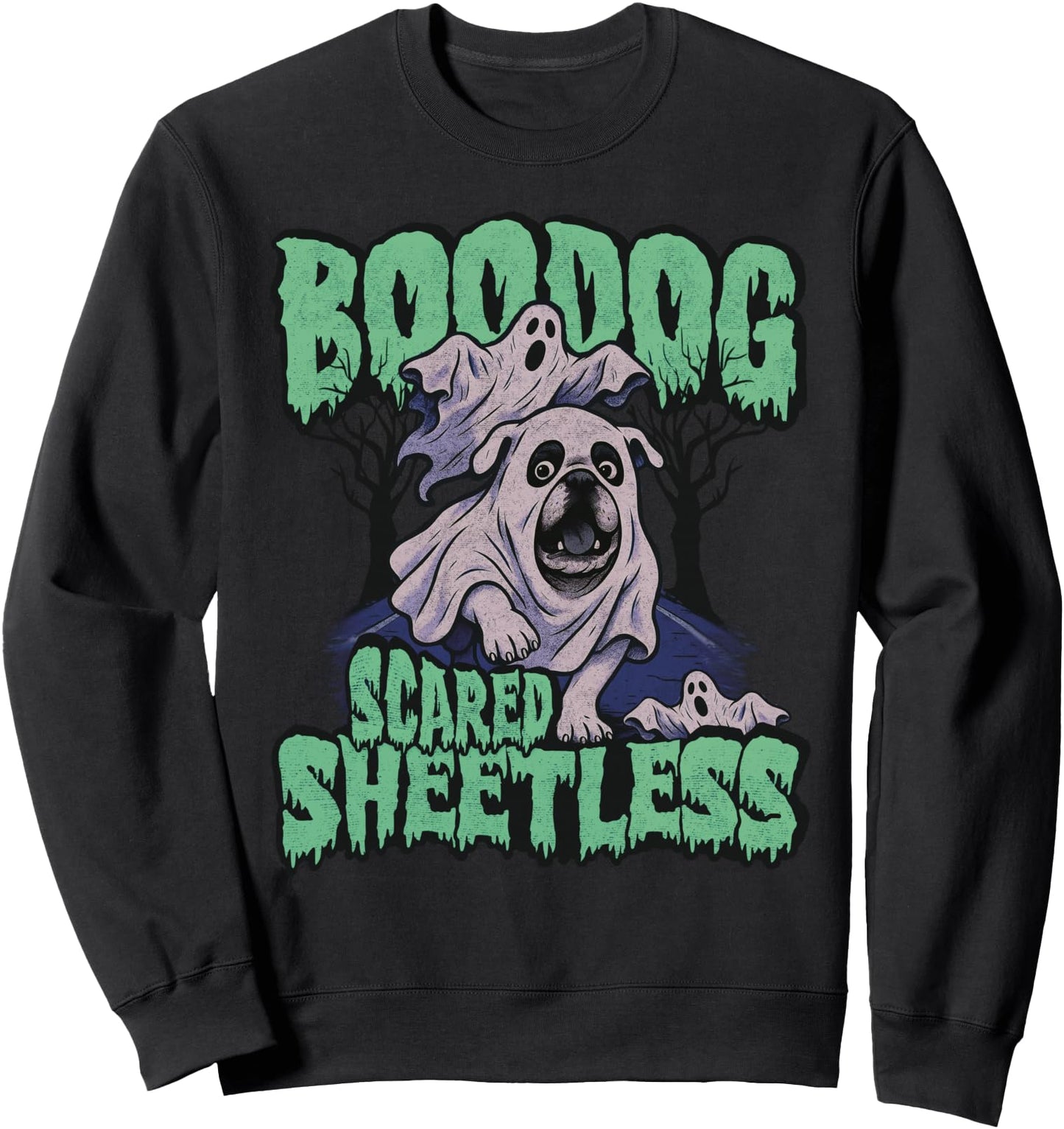 Funny Scared English Bulldog Halloween, Boodog Ghost Dog Mom Sweatshirt