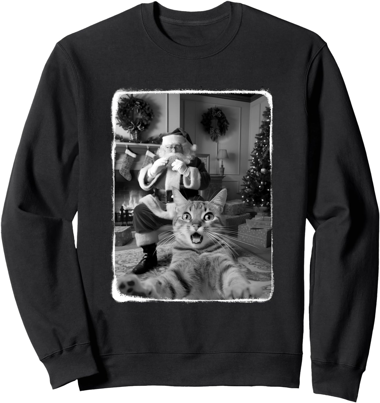 Funny Cat Selfie With Santa Christmas Cat Lover Men Women Sweatshirt
