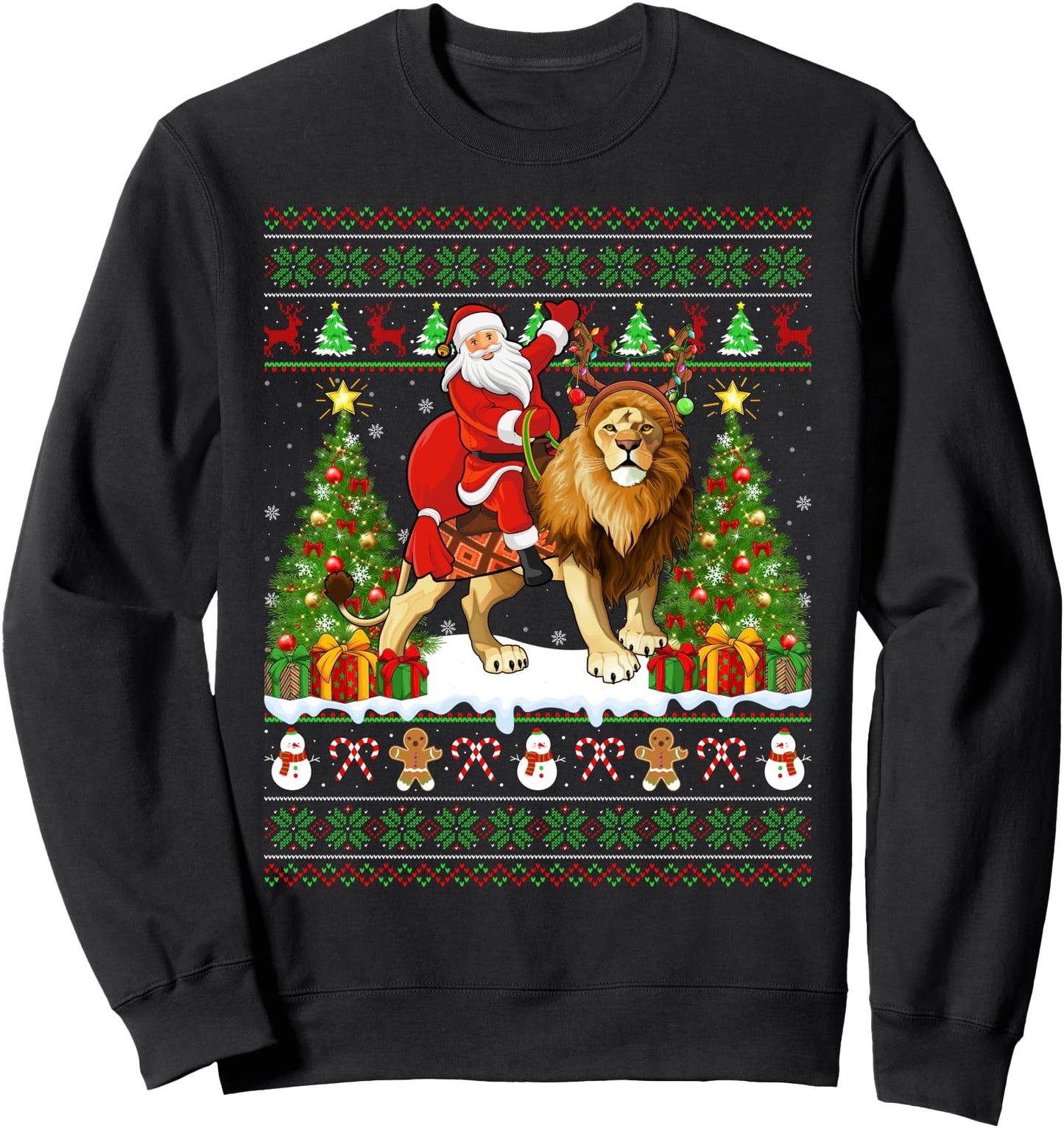 Lion Xmas Sweater Ugly Santa Riding Mountain Lion Christmas Sweatshirt