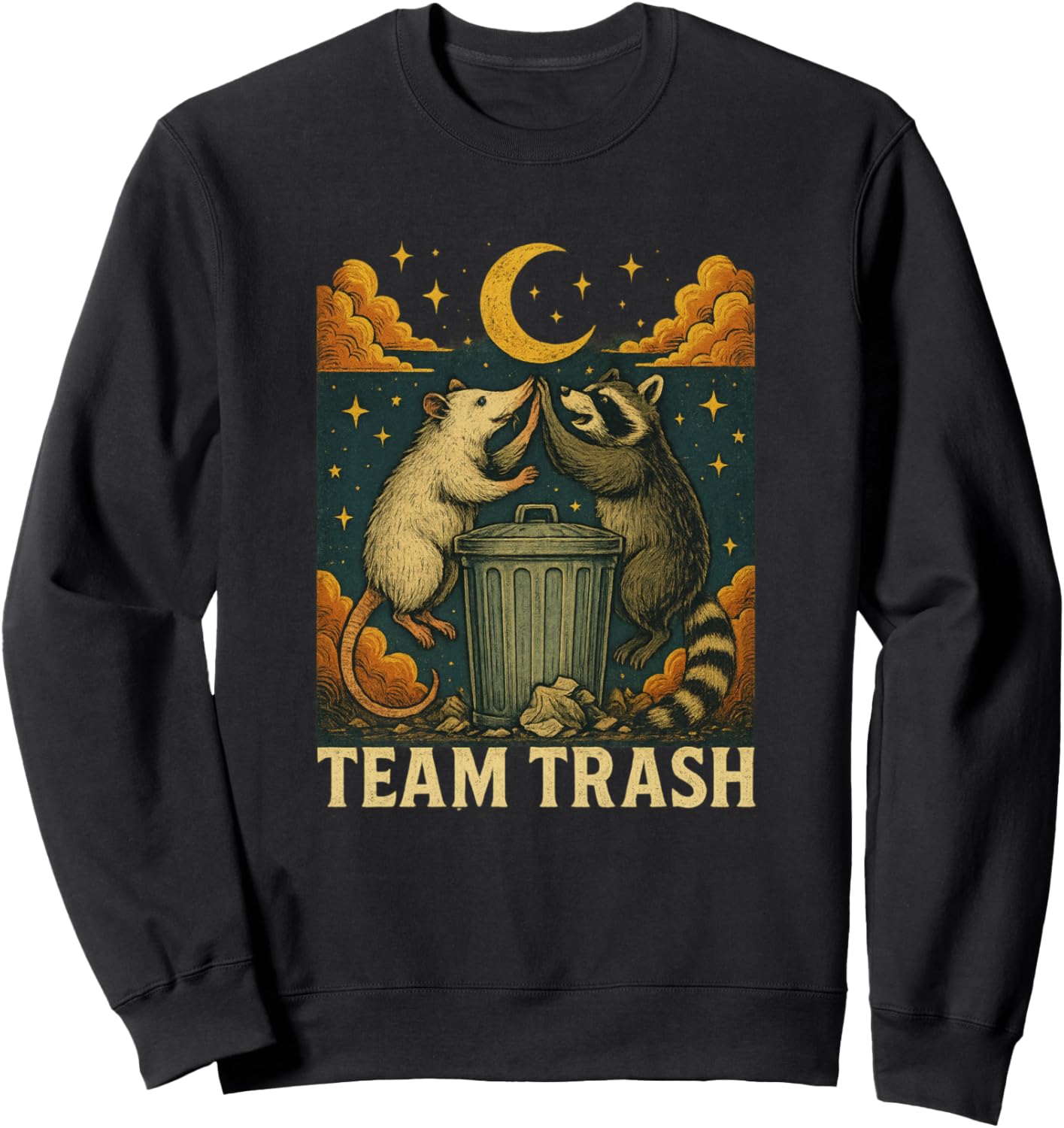 Tarot Card Vintage Team Trash Crescent Moon Opossum Raccoon Sweatshirt