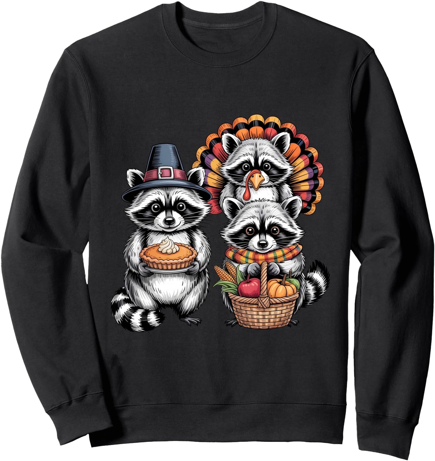 Thanksgiving Raccoon Trio Pilgrim Turkey Harvest Sweatshirt