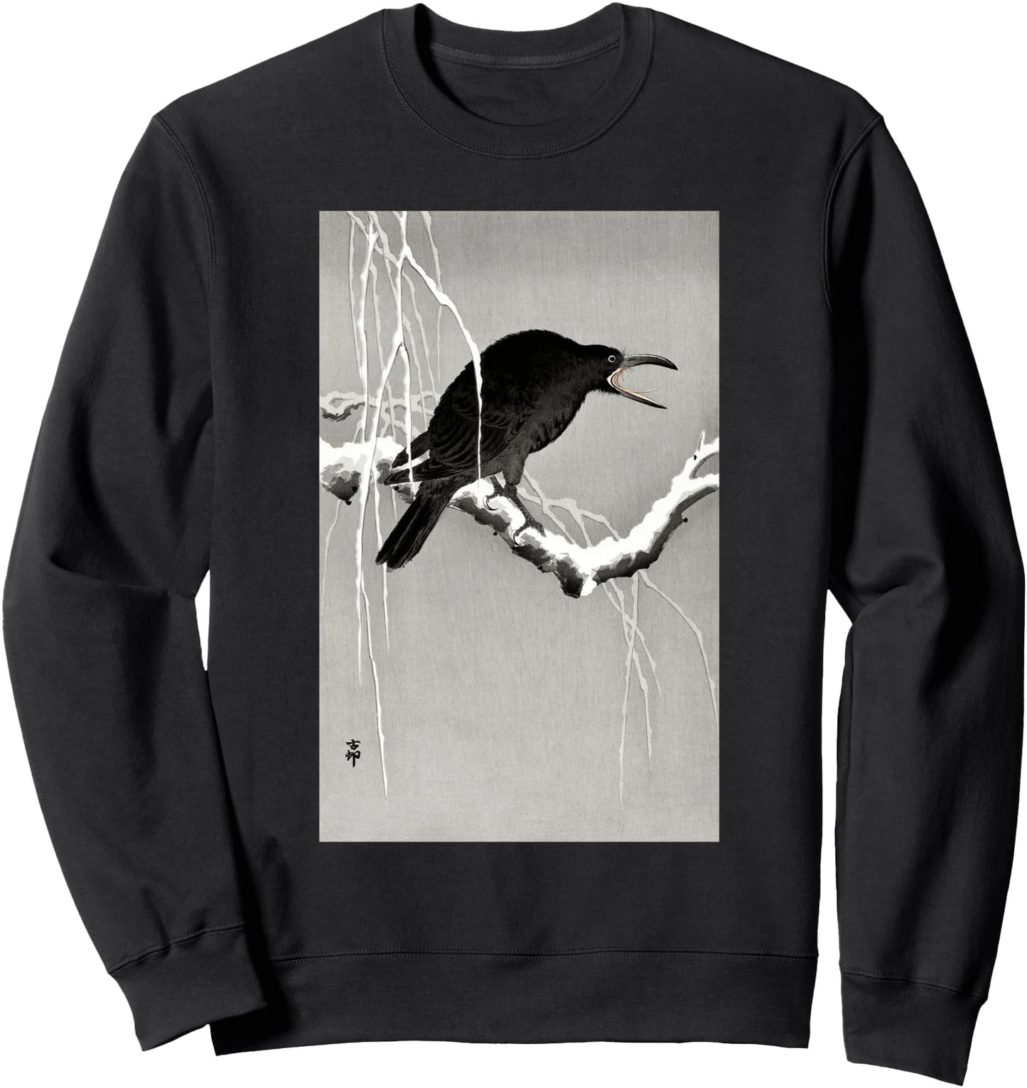 Crow on snowy tree branch 1900 Ohara Koson Japanese Art Sweatshirt