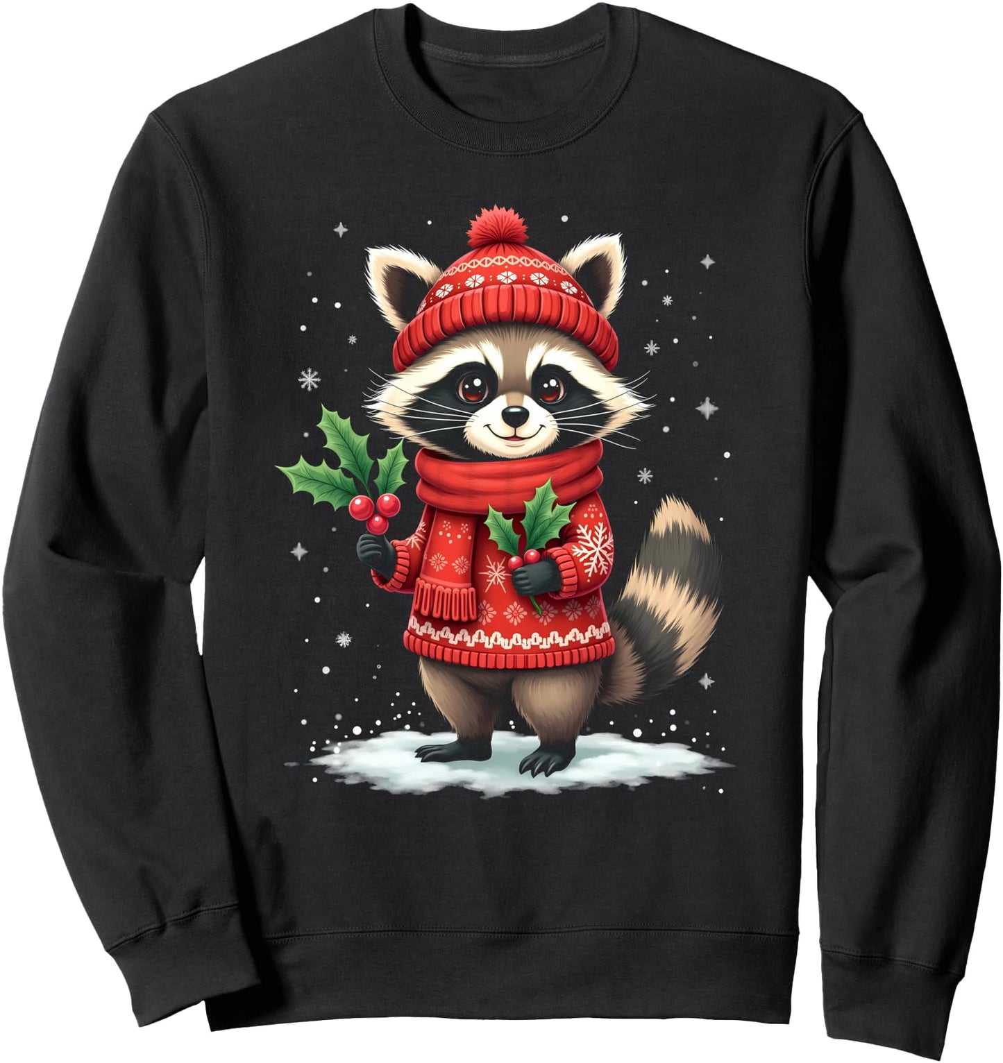 Cute Christmas Raccoon Sweater Girls Boys Matching Pyjama Sweatshirt