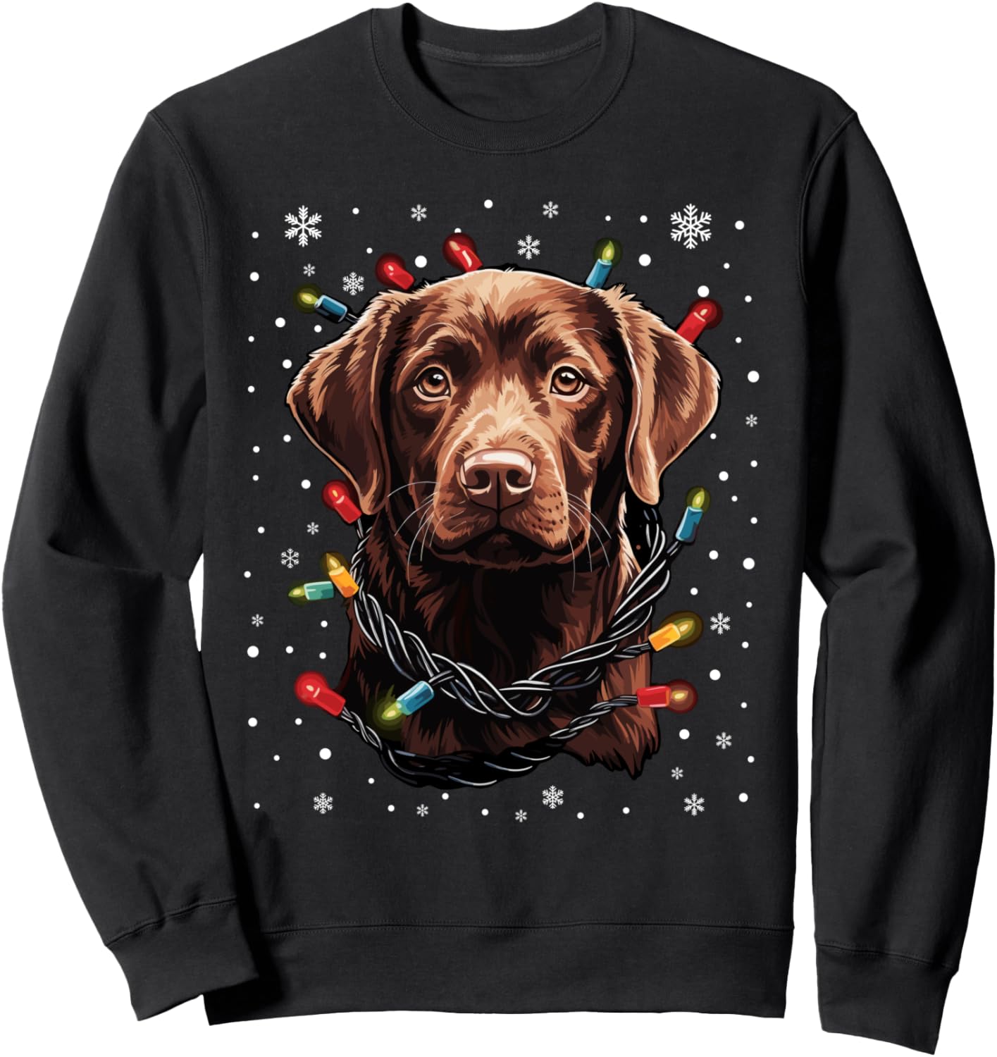 Chocolate Labrador Dog Christmas Lights Santa Hat Xmas Sweatshirt