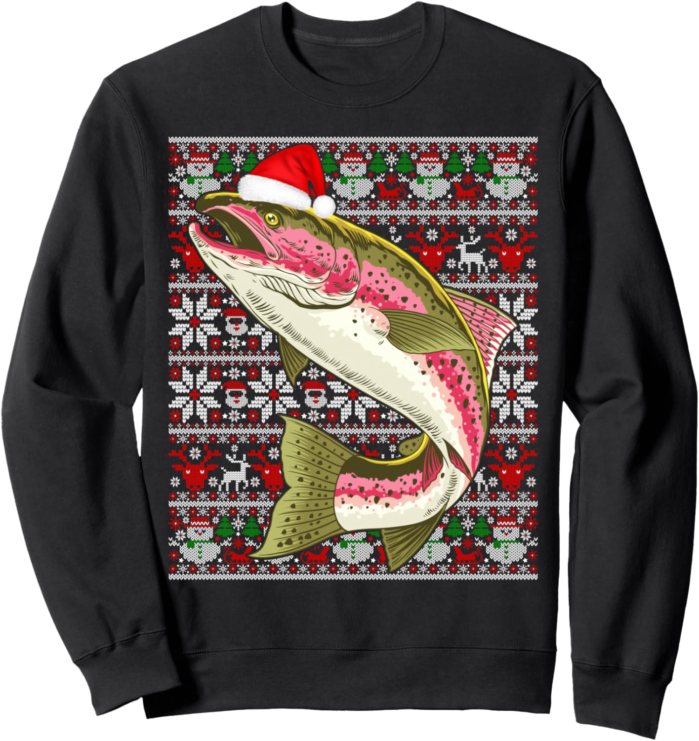 Santa Hat Ugly Christmas Sweater Rainbow Trout Fish Lovers Sweatshirt