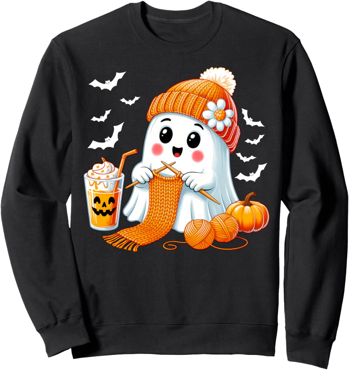 Ghost Crochet Crocheting Knitting Coffee Women Halloween Sweatshirt