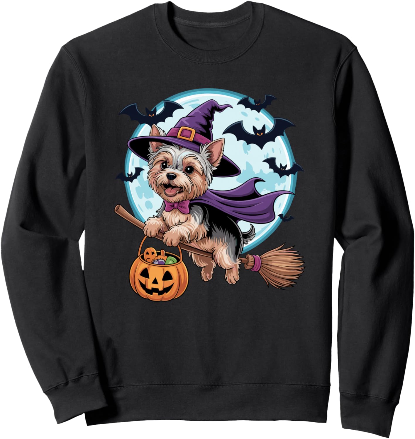 Halloween Witch Yorkshire Terrier Moon Yorkie Terriers Sweatshirt