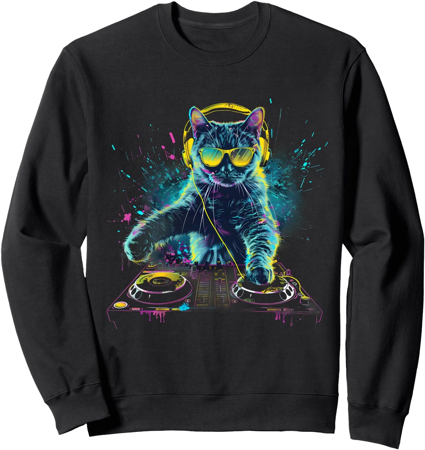 DJ Cat Splash House Music Beatmaker EDM Turntable DJ Cat Sweatshirt