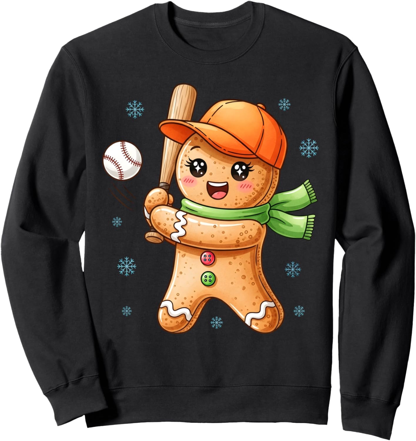 Christmas Cute Gingerbread Baseball Snowflake Xmas Boys Men Sweatshirt