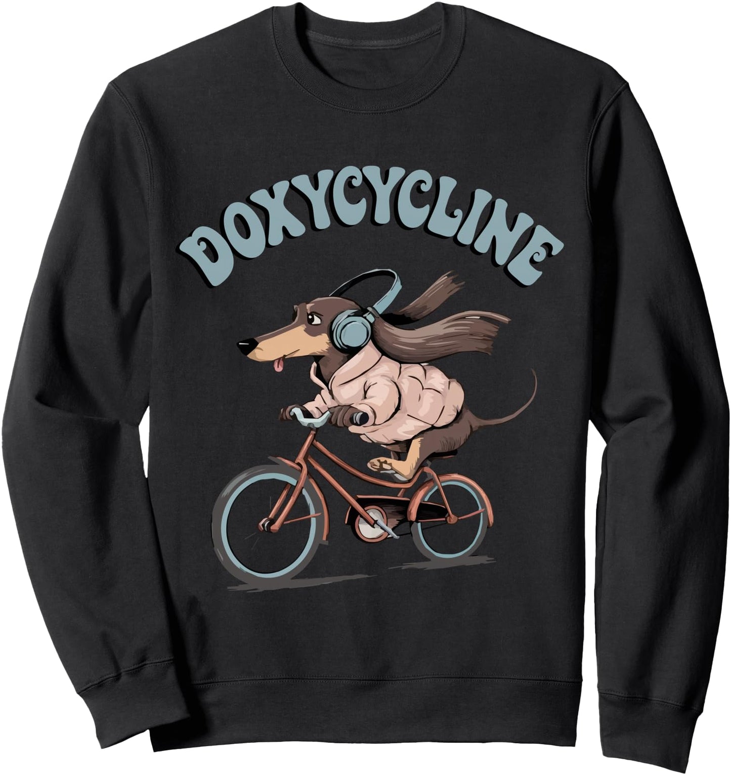 Dachshund on Bicycle Doxycycline Pharmacy Pun for Dachshund Sweatshirt