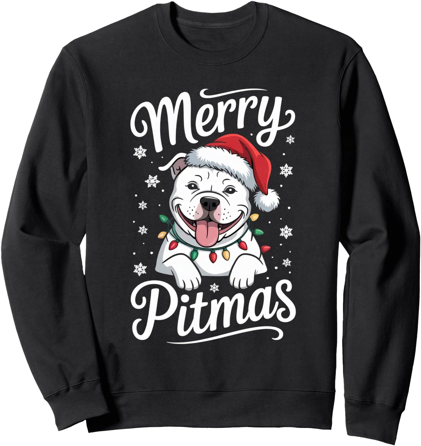 Merry Pitmas Funny Christmas Pitbull Dog Lights Santa Hat Sweatshirt