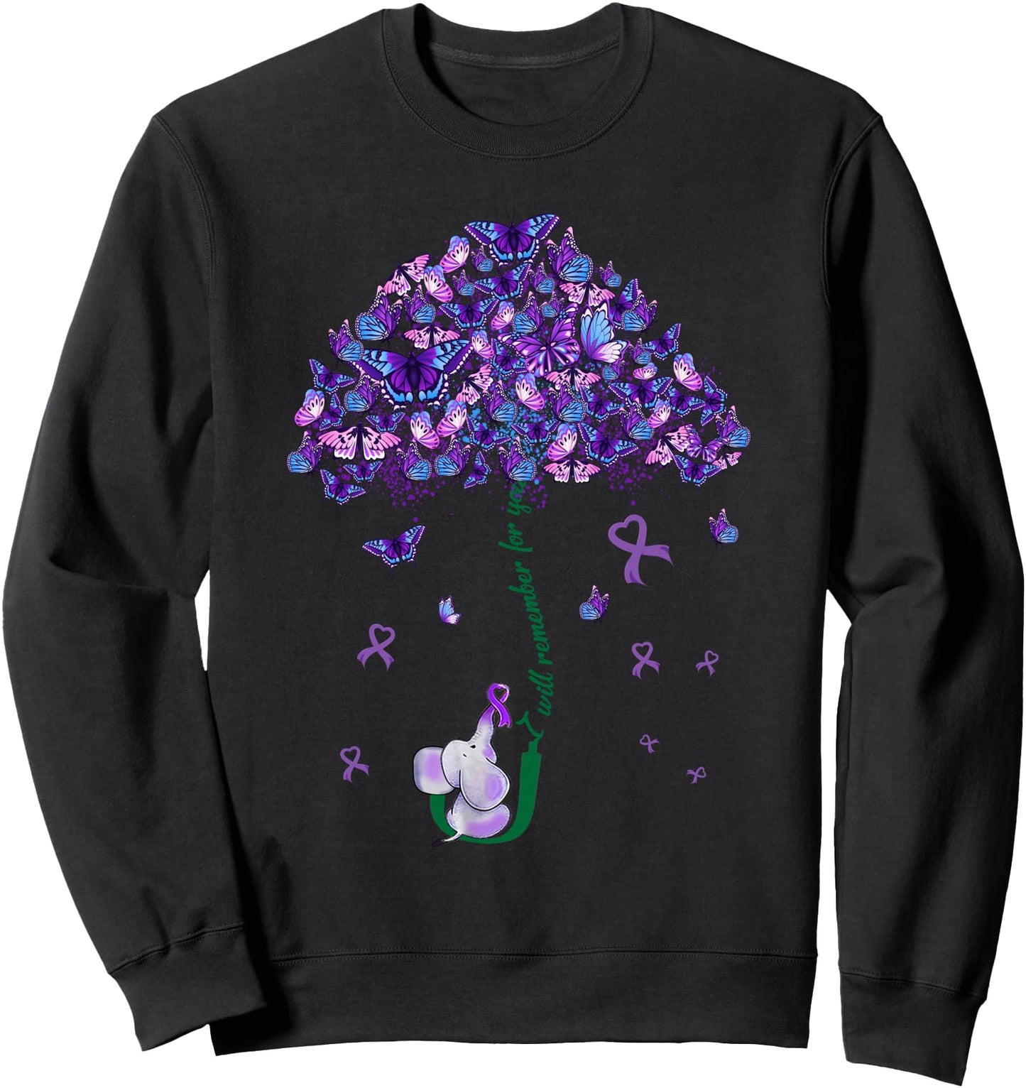 I'll Remember For You Purple Elephant Alzheimer's Awareness Sweatshirt