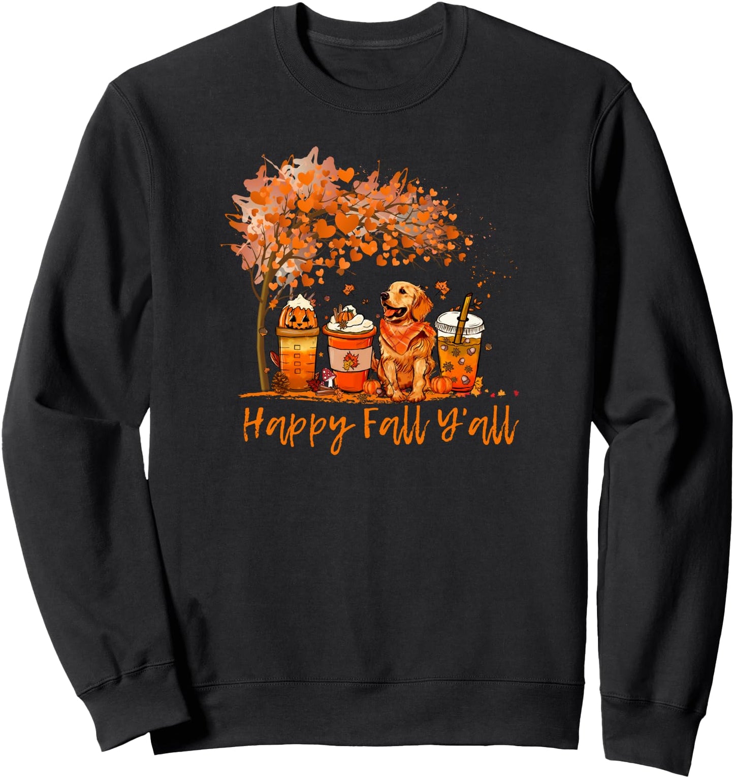 Happy Fall Y'all Dog Autumn Season Coffee Golden Retriever Sweatshirt