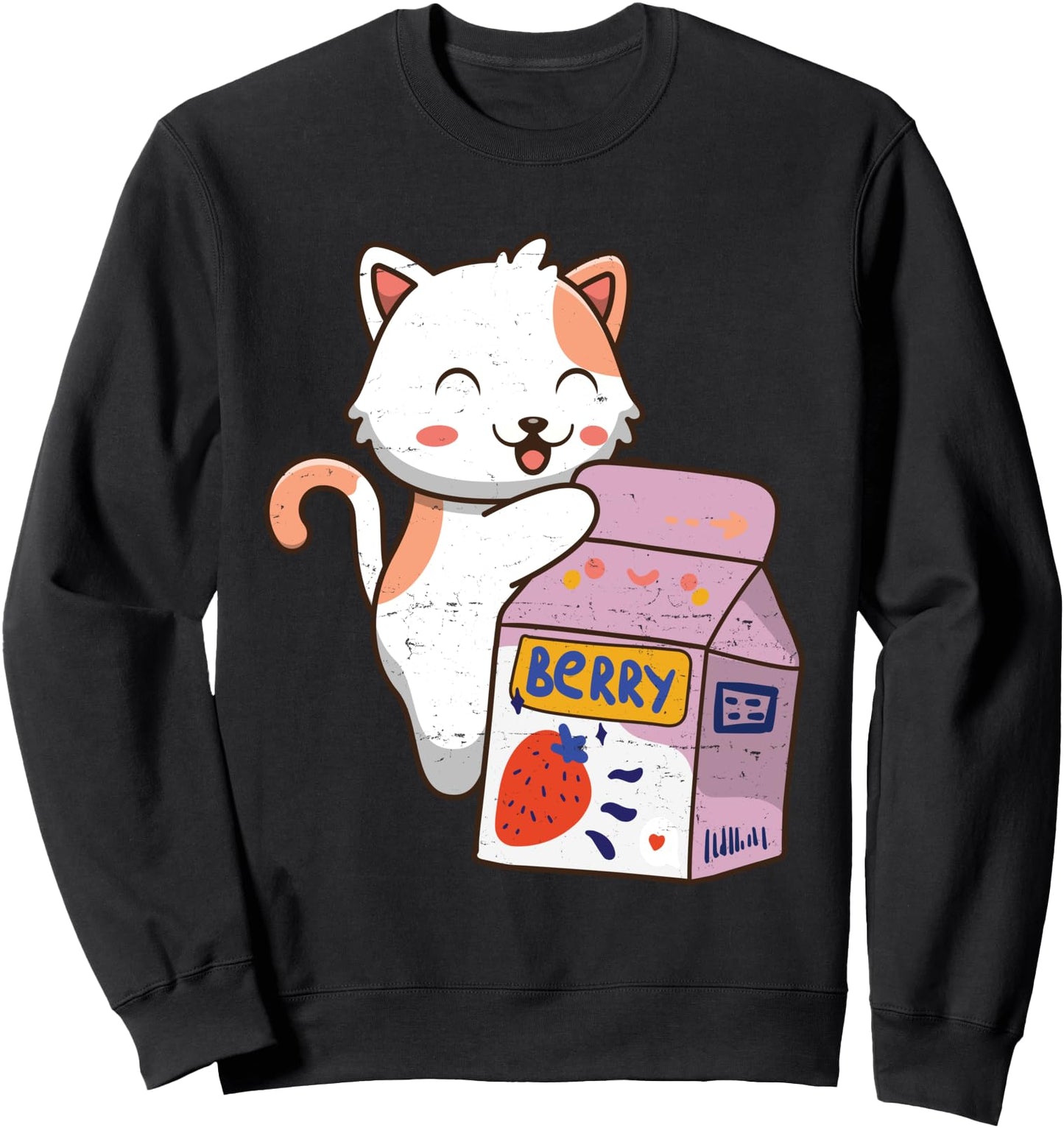 Kawaii Cat - Strawberry Milk Shake - Cute Japanese Kitten Sweatshirt