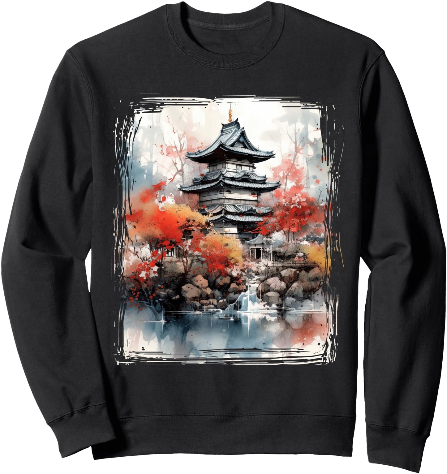 Vintage Japanese Flower Tee Mountain View Landscape Graphic Sweatshirt