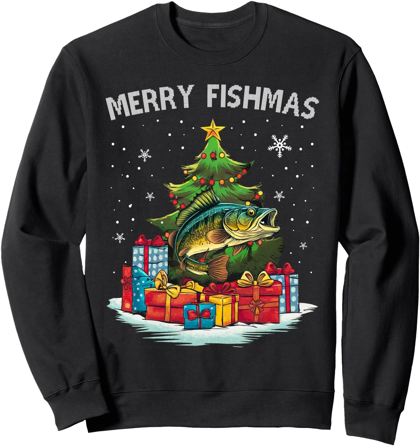 Merry Fishmas Fishing Ugly Christmas Large Mouth Bass Sweatshirt