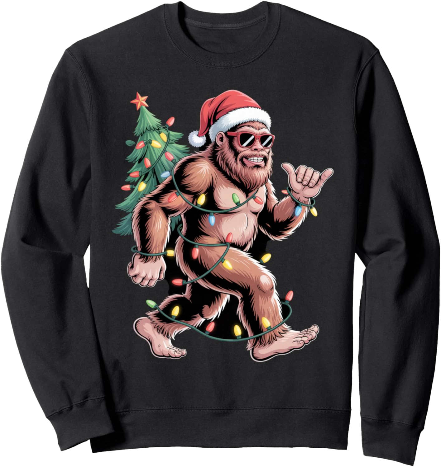 Santa Bigfoot Christmas Tree Xmas Lights Funny Sasquatch Sweatshirt