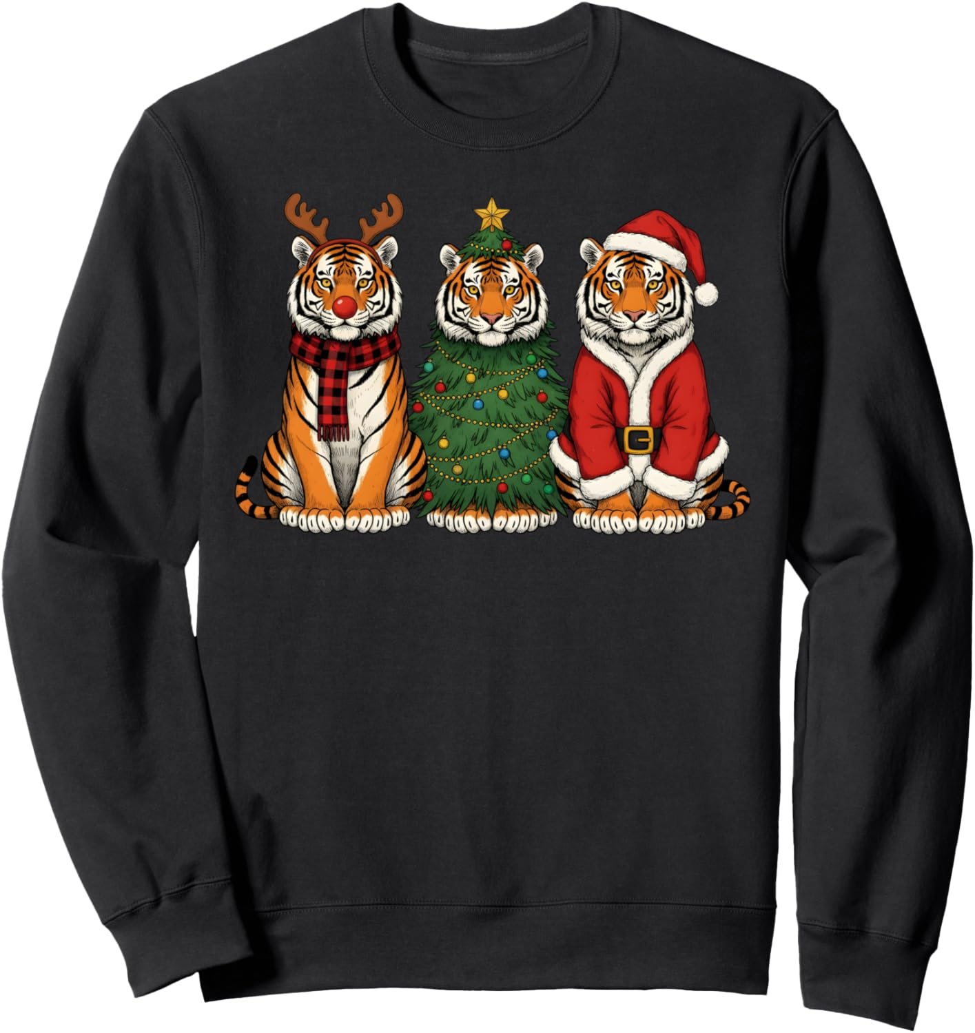 Retro Christmas Tiger Santa Reindeer Safari Animal Sweatshirt