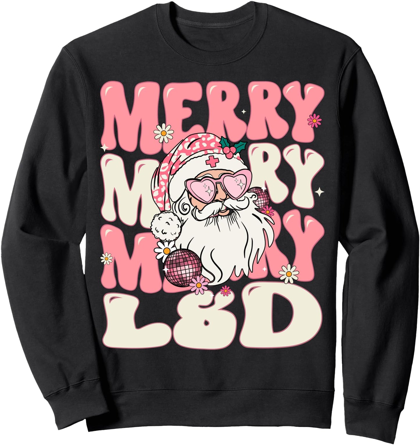 Merry L&D Christmas Retro Pink Labor & Delivery Nurse Sweatshirt