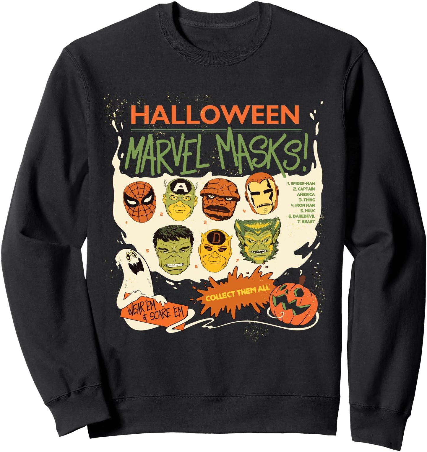 Marvel Halloween Retro Vintage Super Hero Masks Sweatshirt
