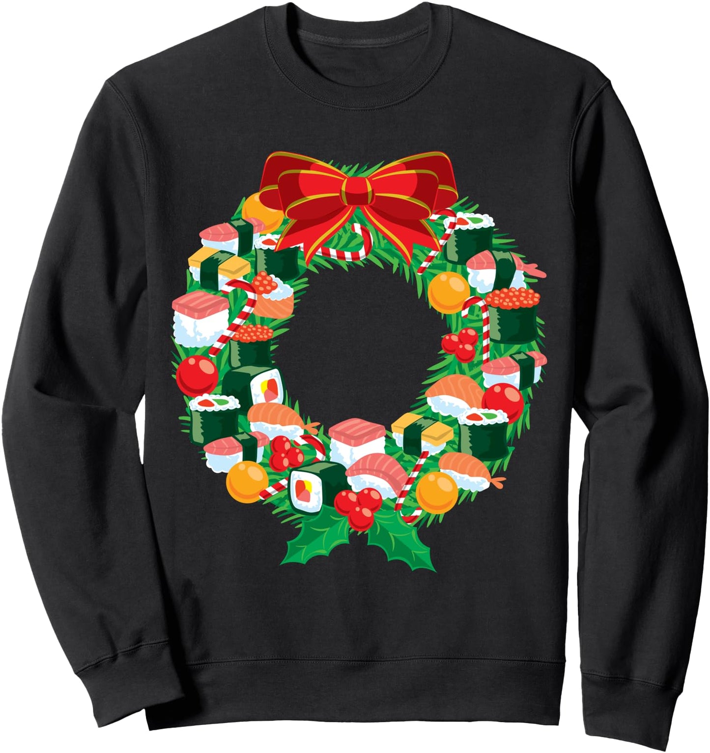 Funny Japanese Sushi Christmas Wreath Sweatshirt