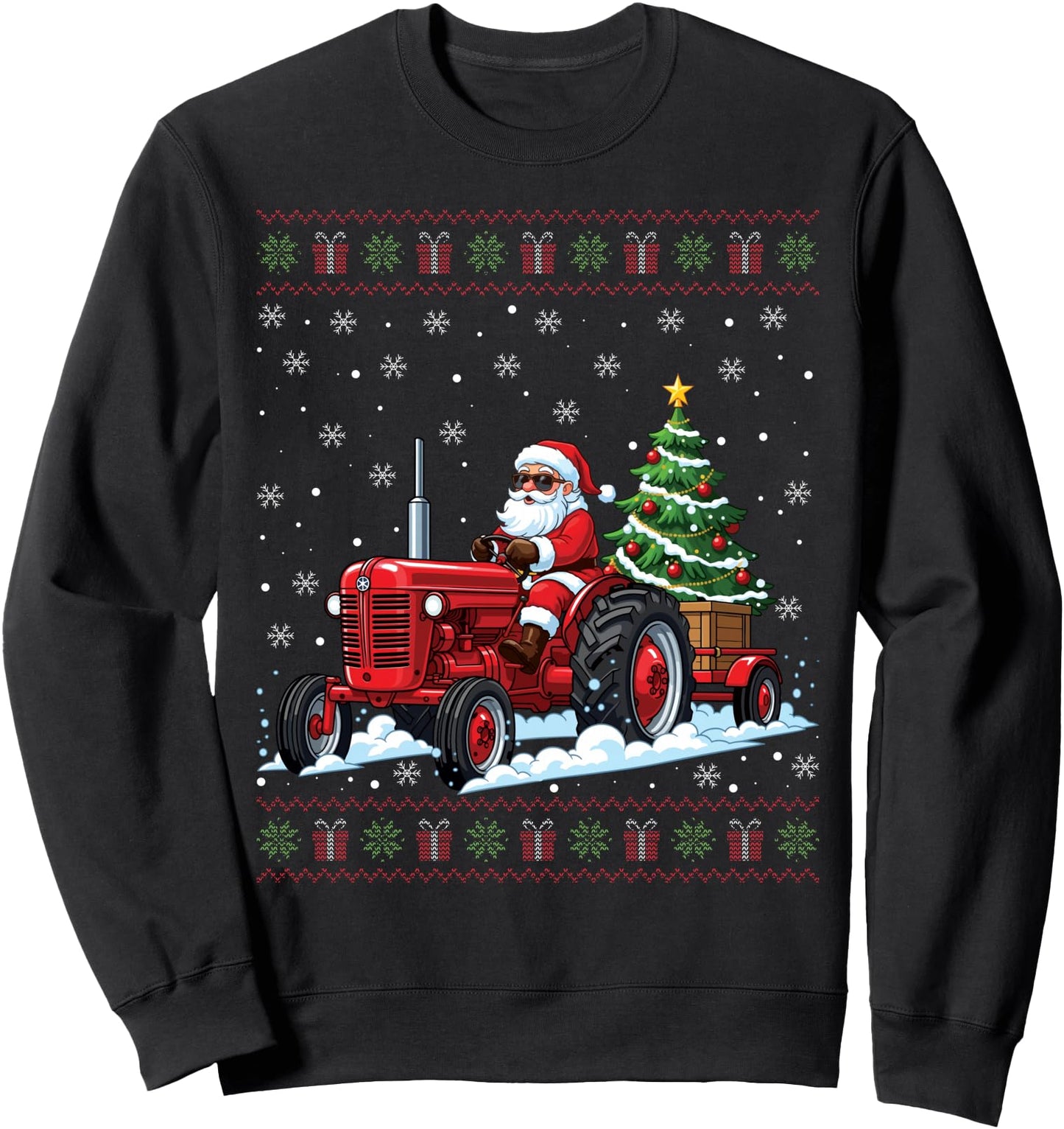 Santa Riding Tractor Merry Christmas Funny Ugly Christmas Sweatshirt