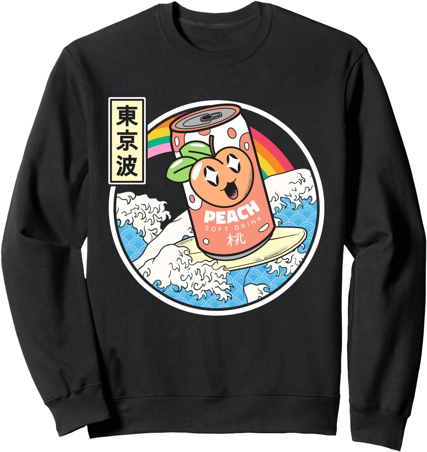 Surfing Peach Soda In Japanese Waves Vaporwave Kawaii Anime Sweatshirt