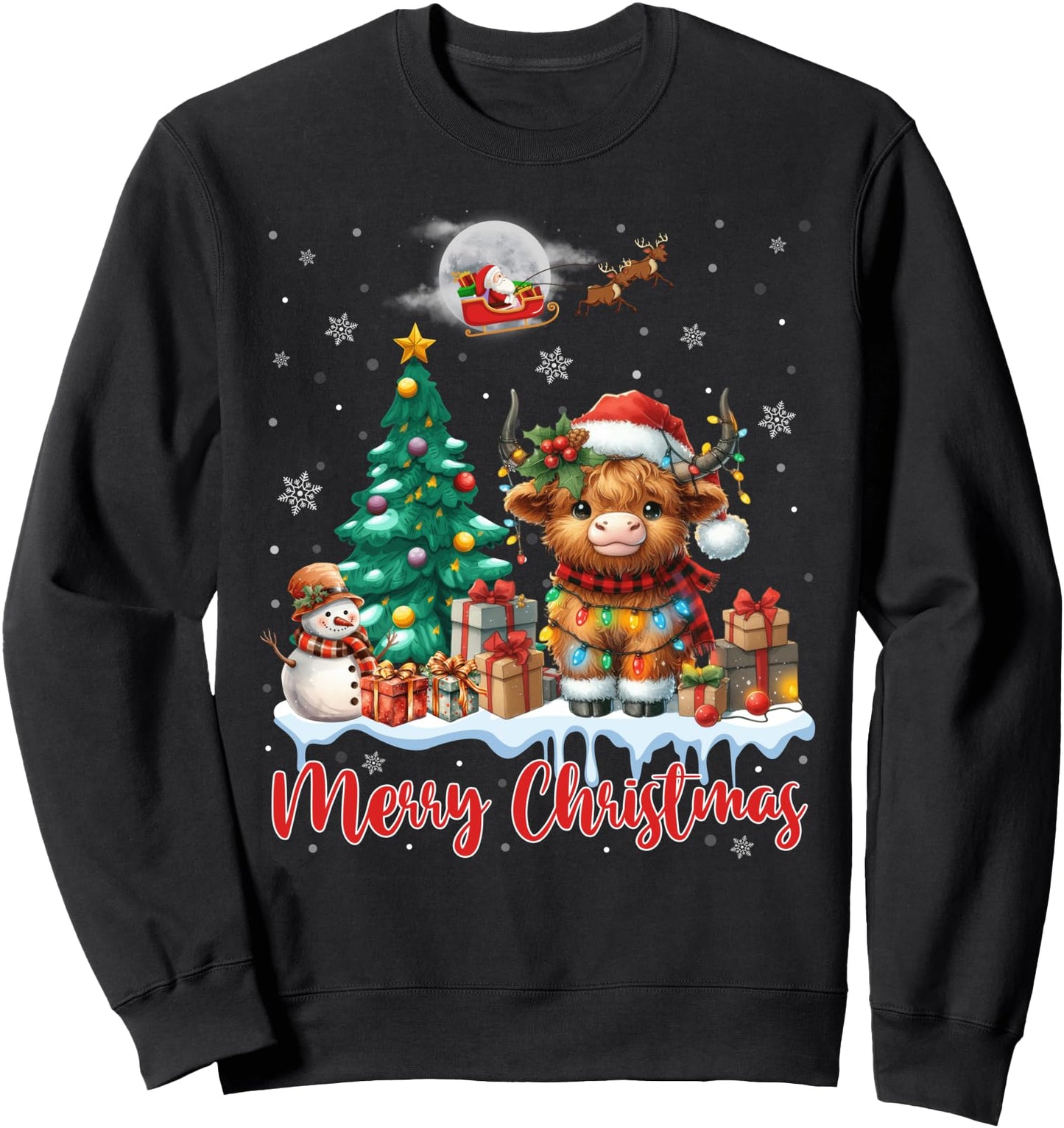 Merry Christmas Cute Highland Cow Santa Highland Cow Lovers Sweatshirt