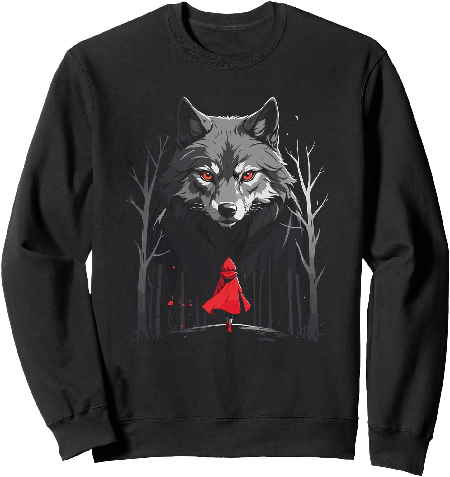 Wolf With Red Riding Hood Wolf Canine Lover Art Wolf Lover Sweatshirt