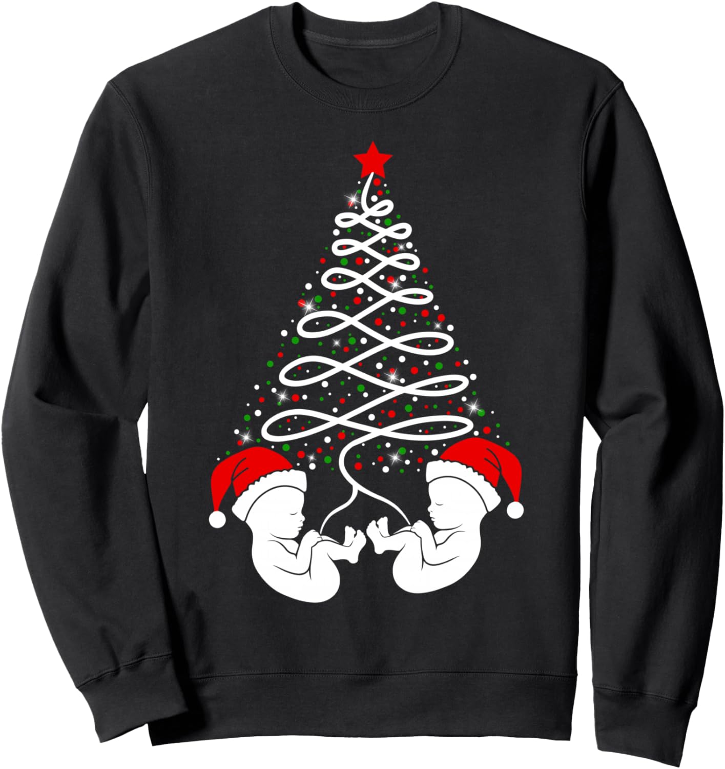 Twin Babbies Xmas Tree Merry Christmas Twin Pregnancy Mom Sweatshirt