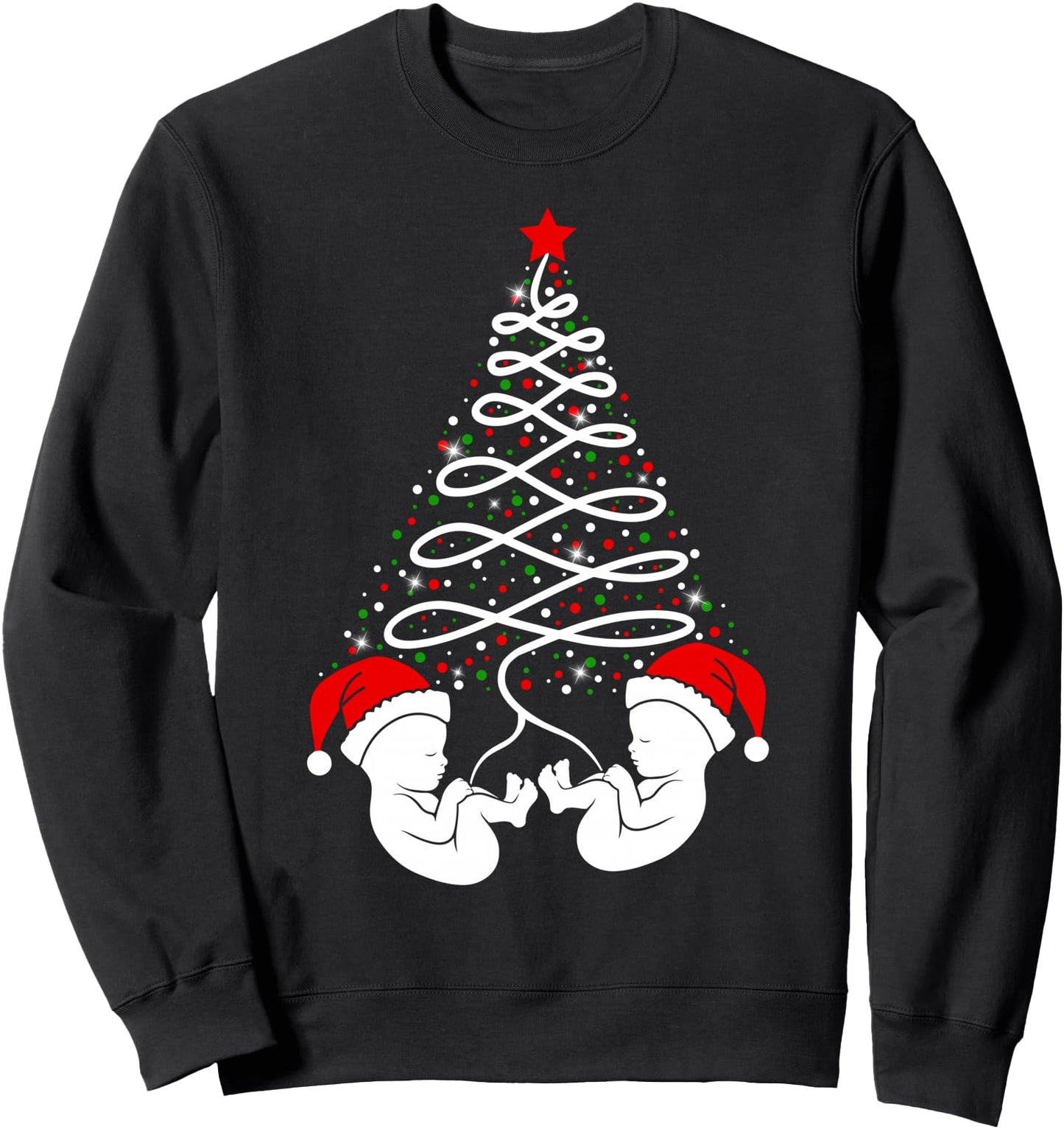 Twin Babbies Xmas Tree Merry Christmas Twin Pregnancy Mom Sweatshirt