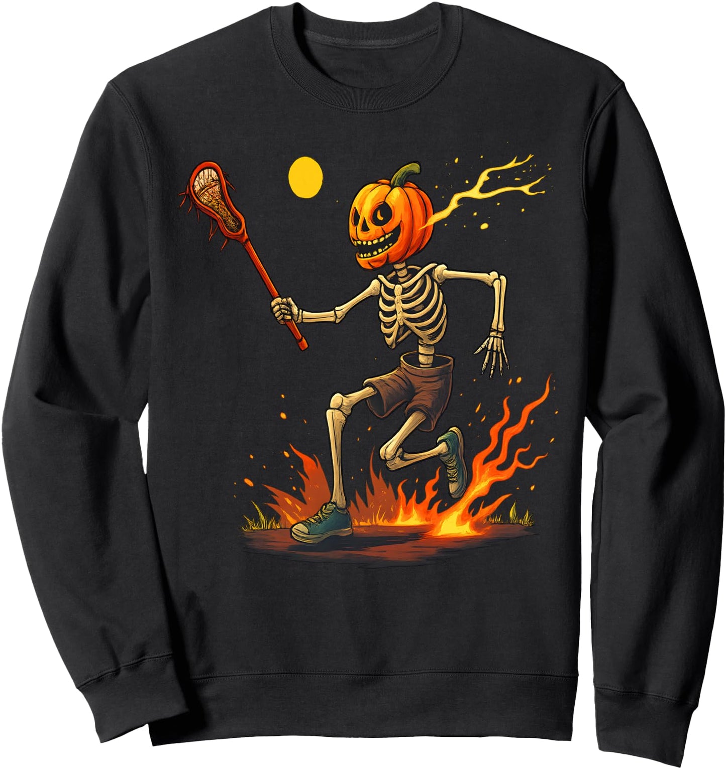 Pumpkin Head Skeleton Lacrosse Halloween Sweatshirt