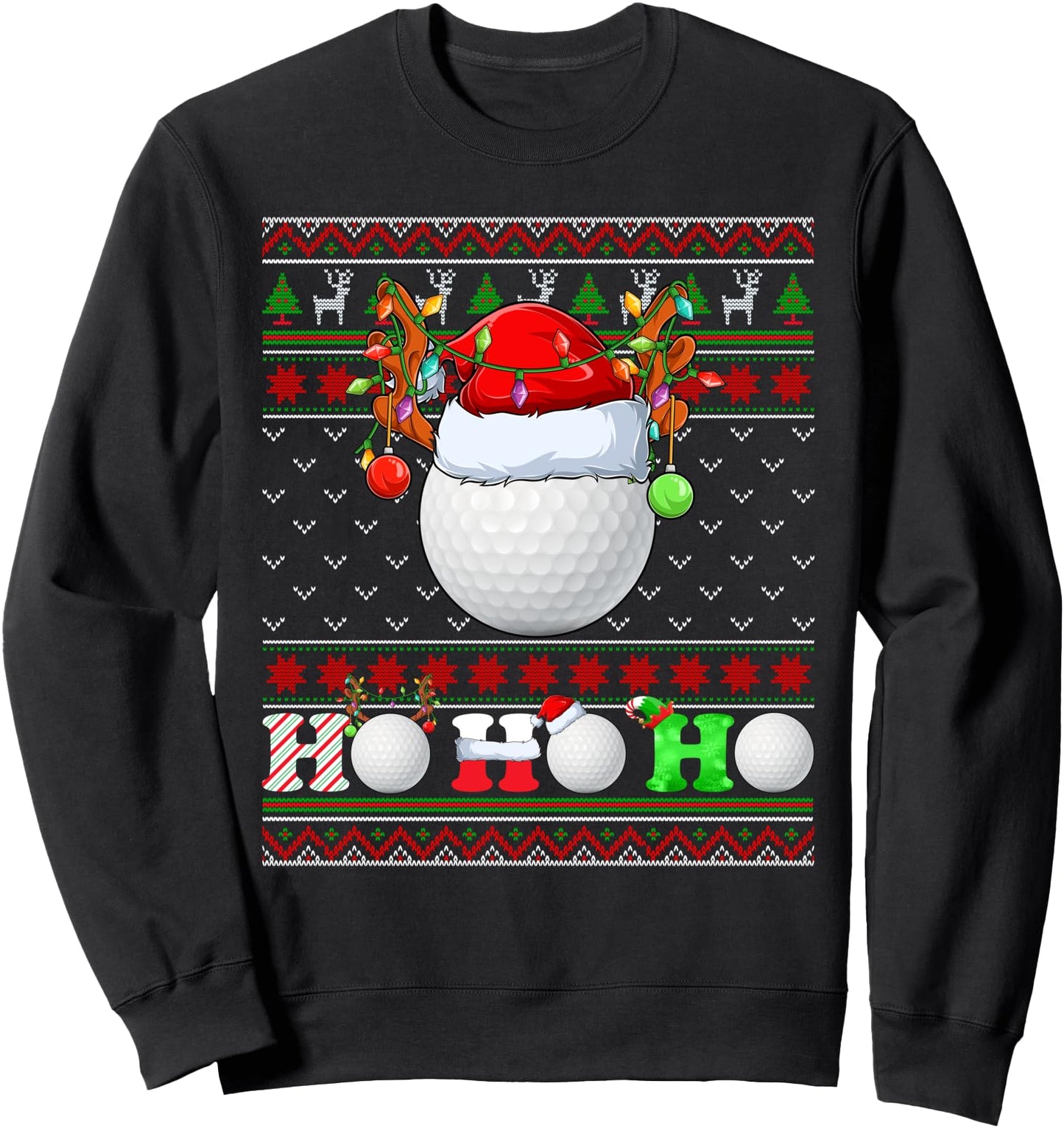 Funny Golf Ball Xmas Tree Lights Ugly Christmas Sweater Sweatshirt